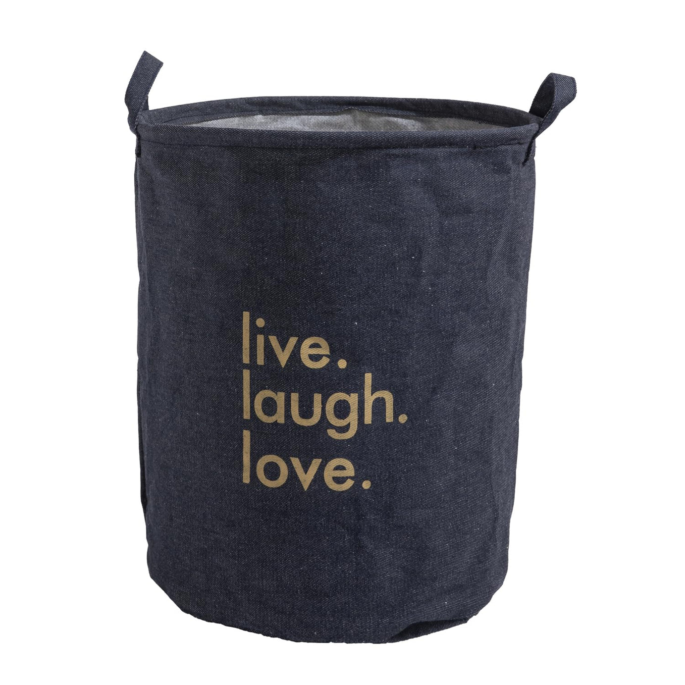 HOKIPO® Laundry Basket 51-Litre European Pattern Folding Denim ‘Live Laugh Love’ Laundry Hamper, (Blue)