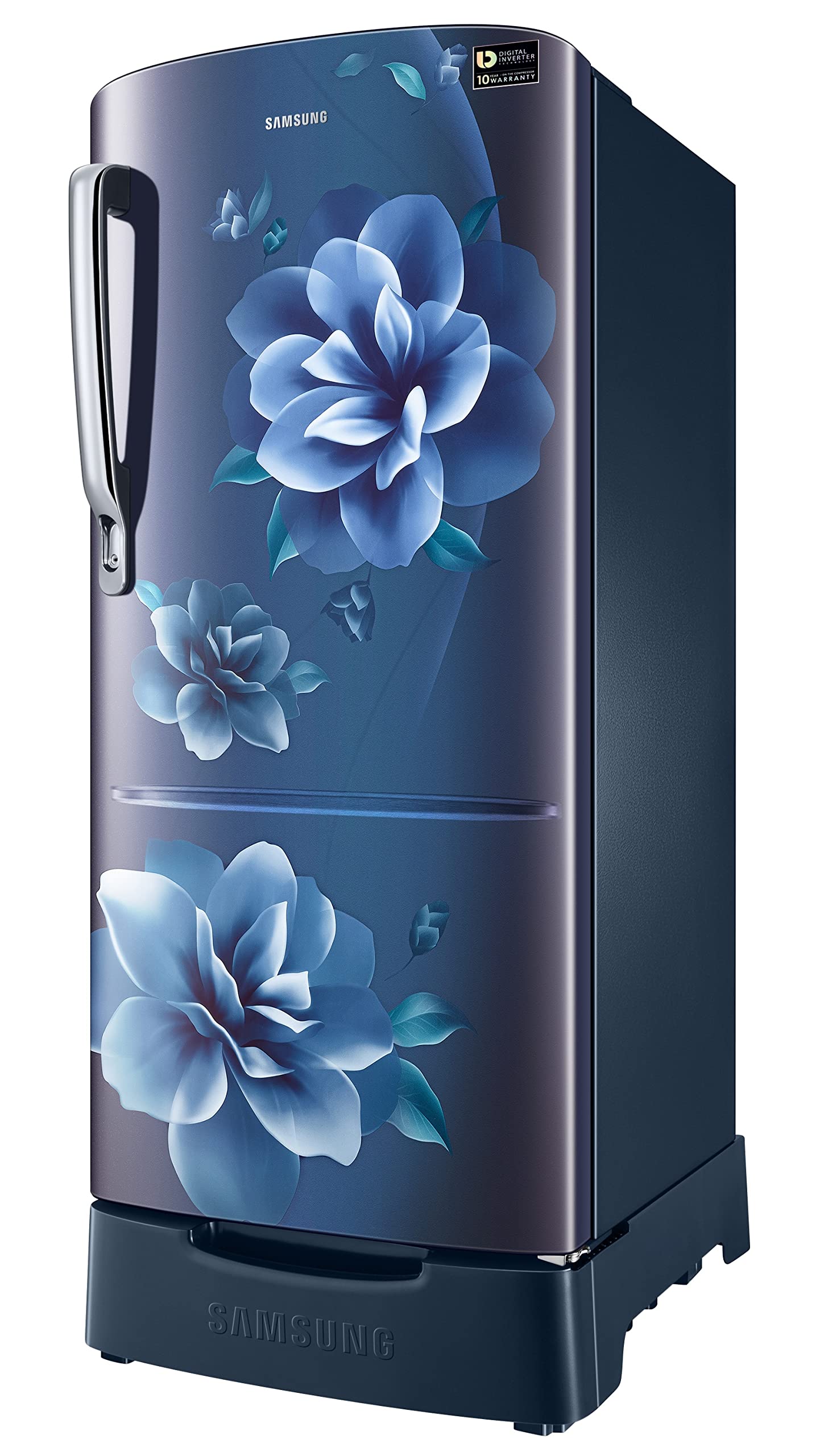 Samsung 183 L, 3 Star, Digital Inverter, Direct-Cool Single Door Refrigerator (RR20C1823CU/HL, Camellia Blue, Base Stand Drawer, 2023 Model)