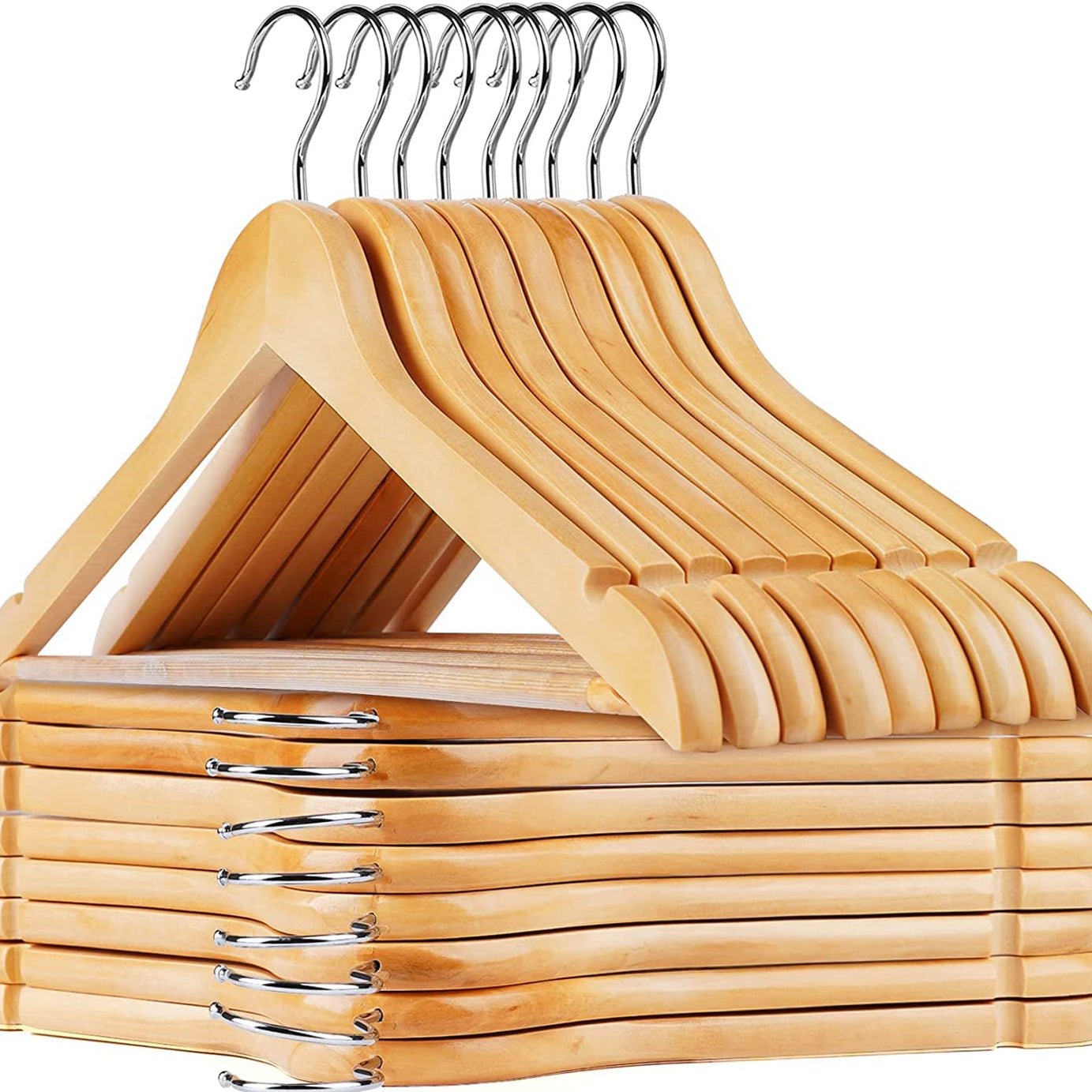 WHISKET Premium Wooden Hangers Hangers Wood Clothes Hangers Smooth Finish Wood Hangers for Closet Heavy Duty Hangers Suit Hangers for Clothes (Natural, 12)