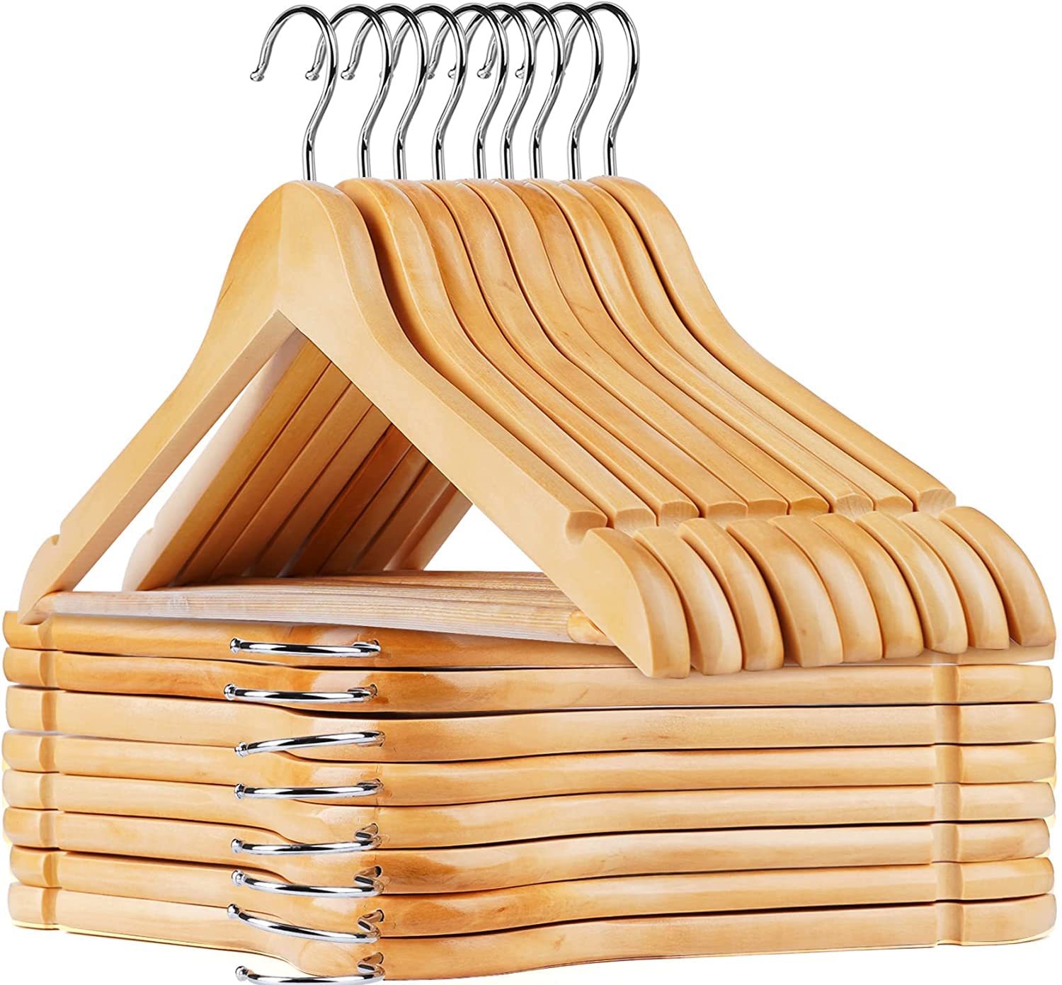 WHISKET Premium Wooden Hangers Hangers Wood Clothes Hangers Smooth Finish Wood Hangers for Closet Heavy Duty Hangers Suit Hangers for Clothes (Natural, 12)