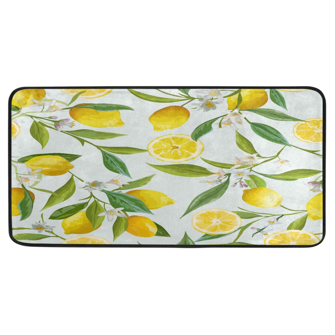 Lemon with Leaves and Flowers Printed Kitchen Rugs Mats Non Skid Washable Throw Rugs for Kitchen Sink Long Rectangular Soft Standing Carpets Entry Rugs Doormat for Home Decor 39 X 20in