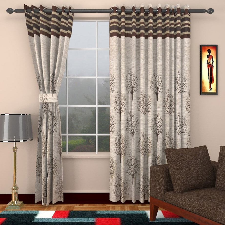 Homefab India Pack of 2 Jacquard Room Darkening Modern Jute Curtains - 7 feet, Door, Brown