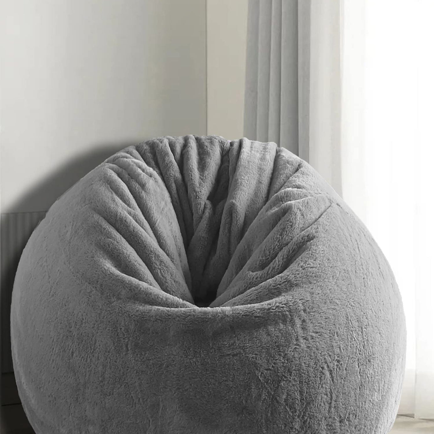 Mollismoons Bean Bag Fur Bean Bag Grey Bean Bag Furry Very Attractive Bean Bag Sofa Grey Color (XXXL Bean Bag Cover without Beans)