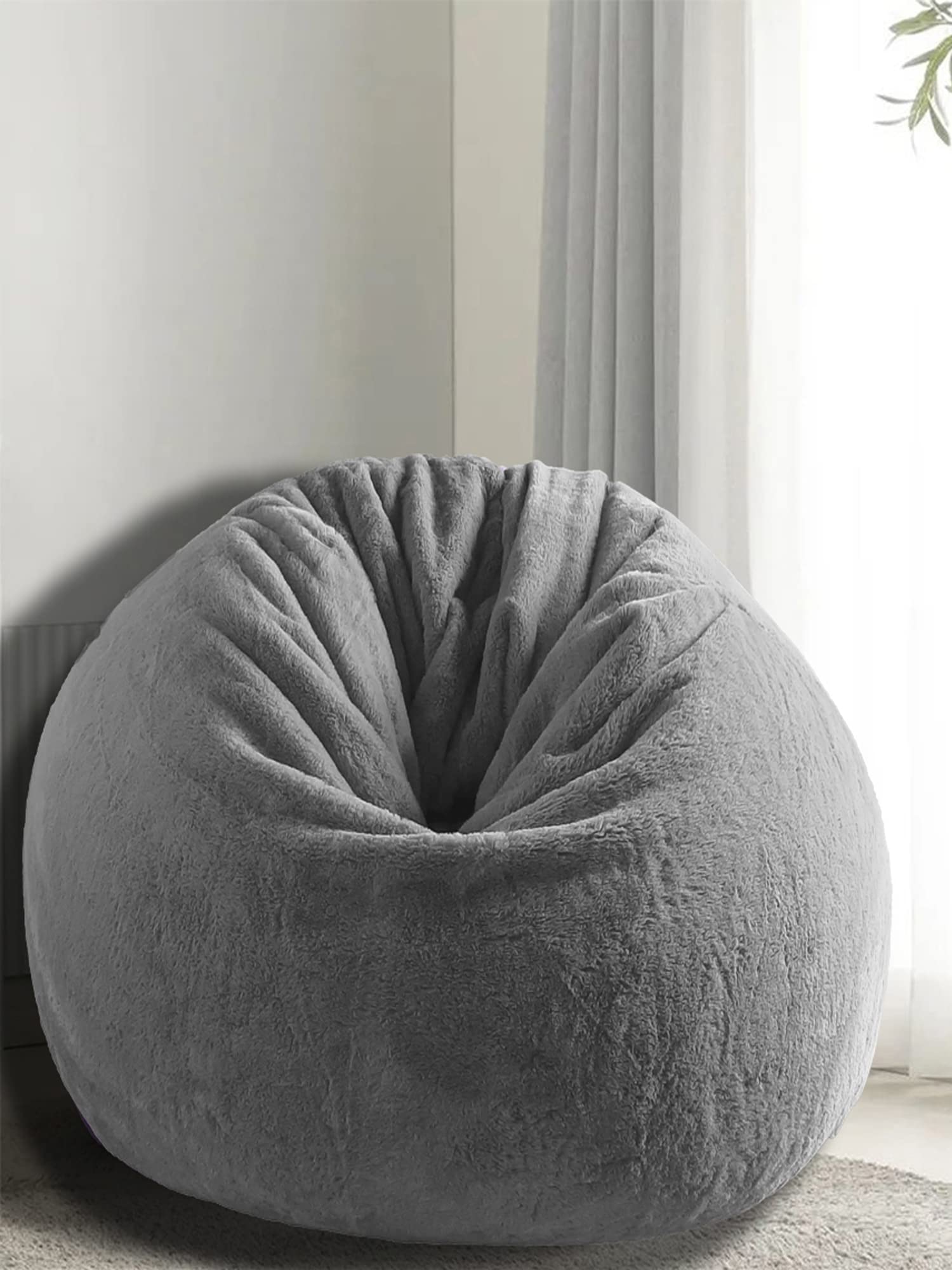 Mollismoons Bean Bag Fur Bean Bag Grey Bean Bag Furry Very Attractive Bean Bag Sofa Grey Color (XXXL Bean Bag Cover without Beans)