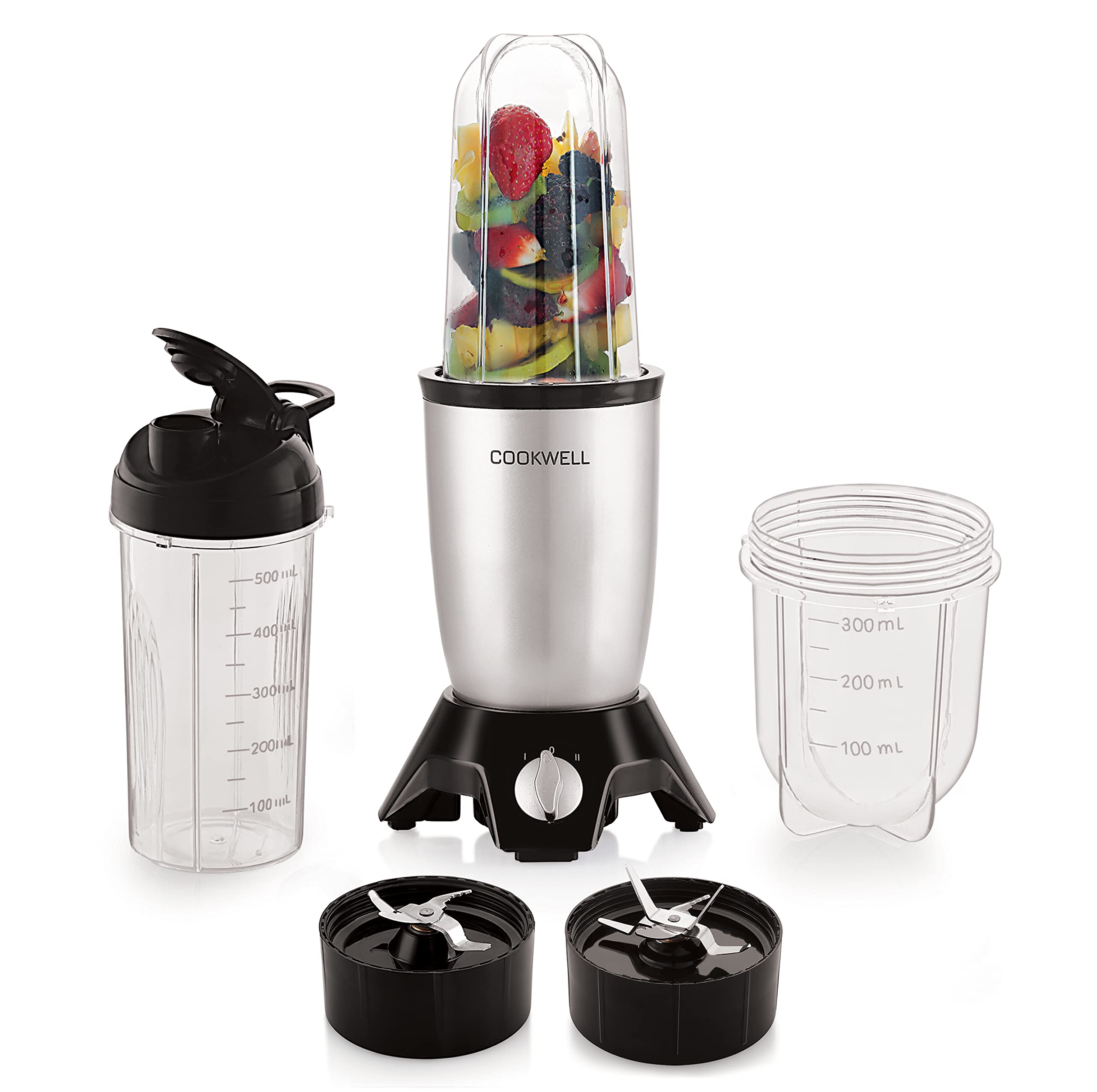 Cookwell Bullet Mixer Grinder (3 Jar, 2 Blade, Silver) - Copper, 600 Watts