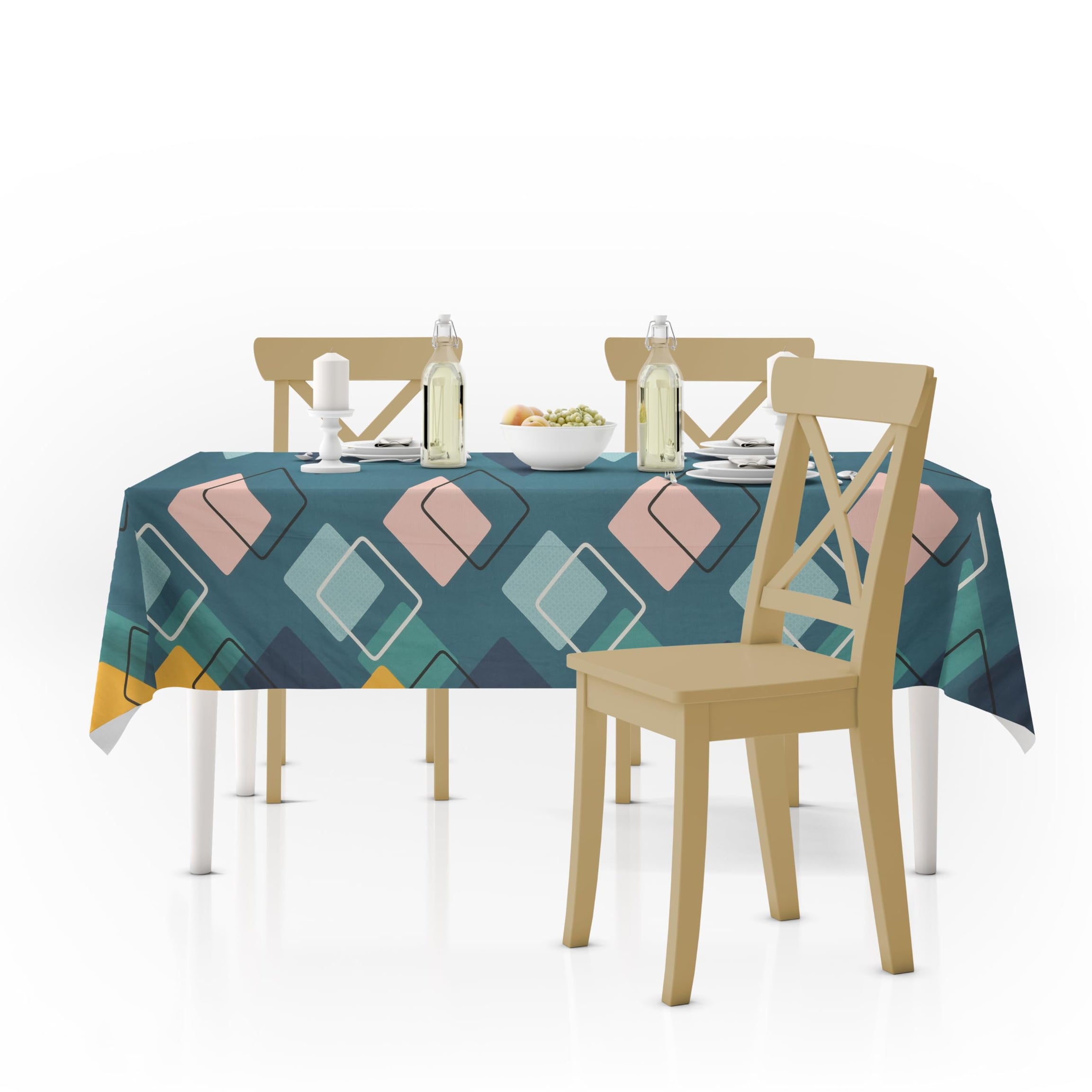 Amazon Brand – Umi Super Soft Brushed Microfiber Cotton Dining Table Cloth, Printed Rectangular 6 Seater Table Cover 60X90(Inches), (6 to 8 Seater, Blue)