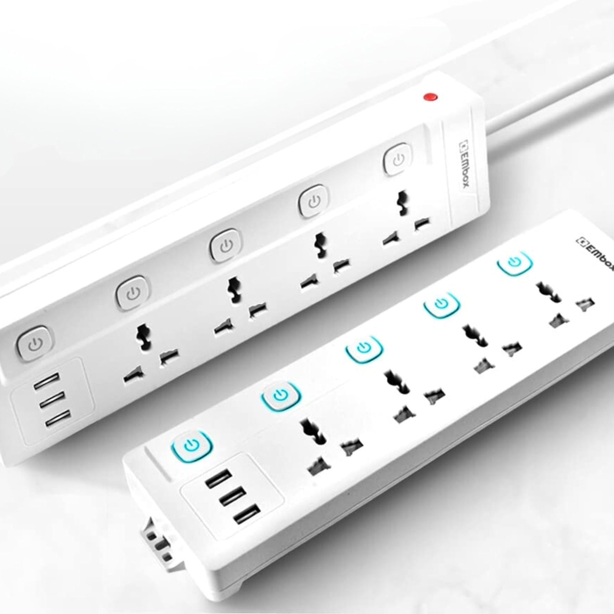 EMBOX 10A Extension Board with USB Port- 4 Universal Sockets and 3 USB (2.4 A) Charging Ports with Indicator, 2500W Heavy Duty Cable, 250 Volts (2 Meter Cable with Overload Protector)