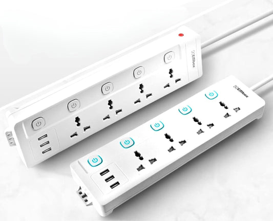 EMBOX 10A Extension Board with USB Port- 4 Universal Sockets and 3 USB (2.4 A) Charging Ports with Indicator, 2500W Heavy Duty Cable, 250 Volts (2 Meter Cable with Overload Protector)