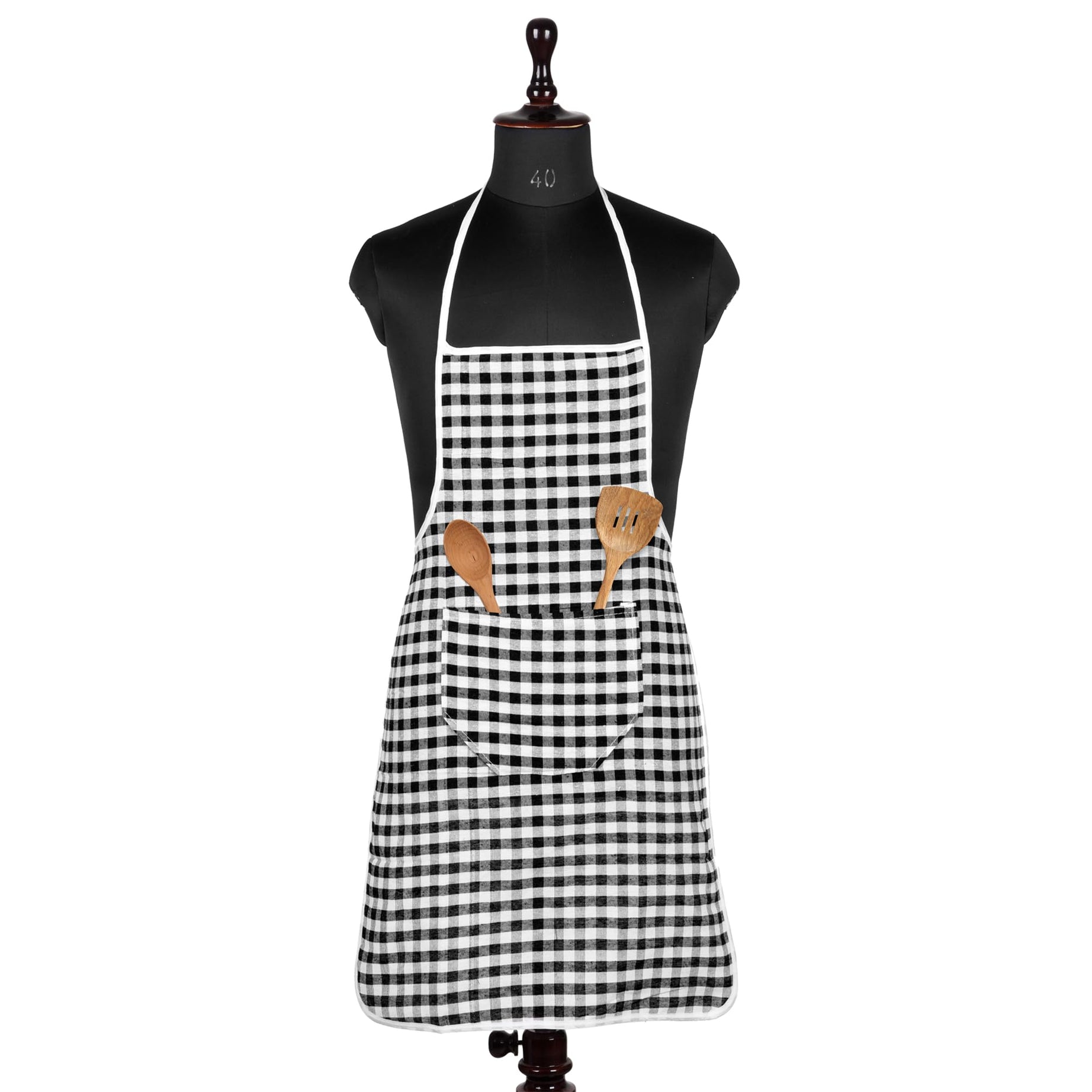 Heart Home Apron | Cotton Front Pocket Kitchen Apron | Check New Apron for Restaurent | Apron for Housewife | Chef Apron for Kitchen | Chef Bib Apron | Black