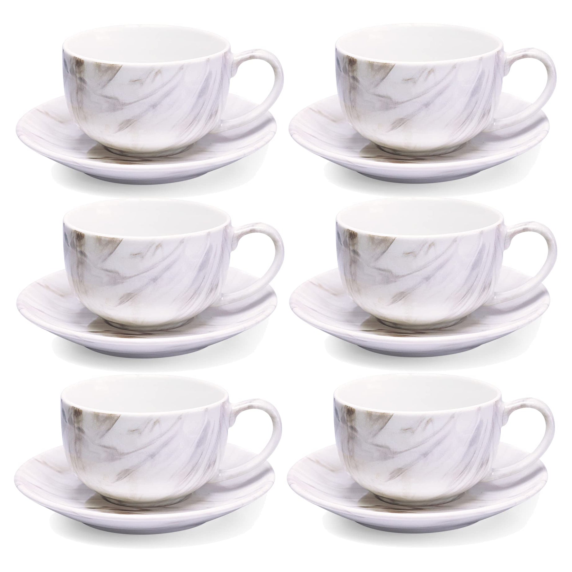 Treo by Milton Marble Cup and Saucer Set of 12, Marble Grey | Tea | Coffee | Milk | Hot Chocolate | Latte | Cappuccino | Mocha | Espresso