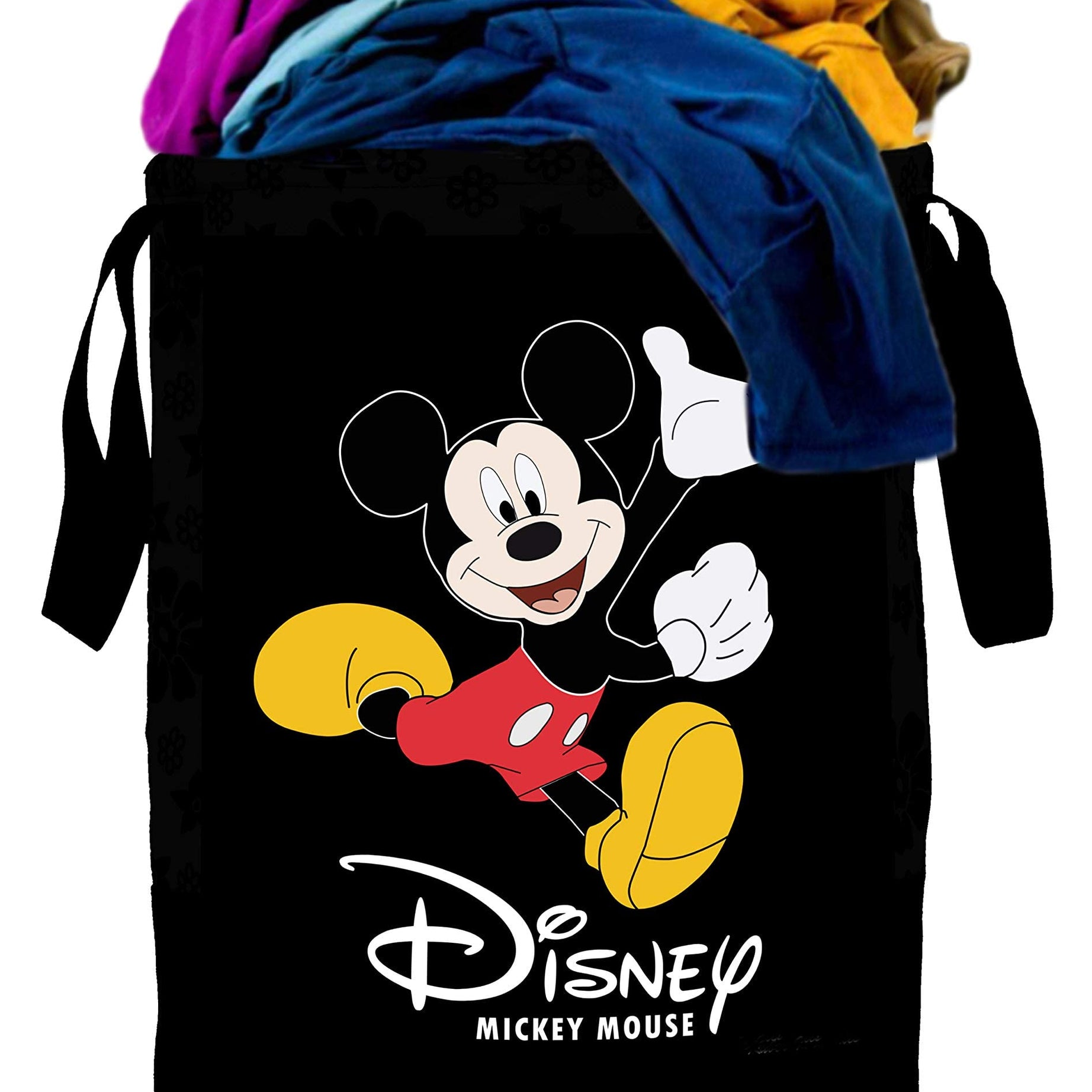 Kuber Industries Disney Print Waterproof Canvas Laundry Bag|Mickey Mouse Print|Toy Storage|Laundry Basket Organizer, Capicity 45 L (Black)