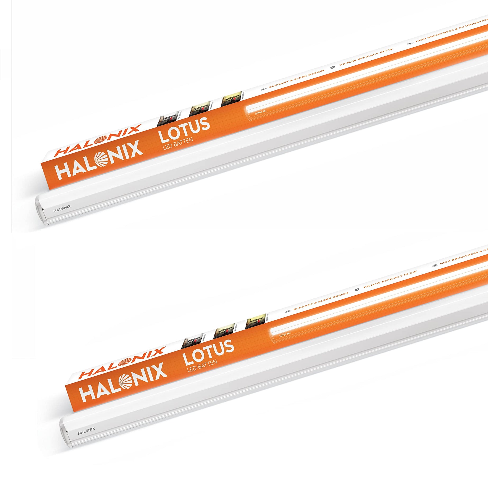 Halonix 36-watt LED Batten/Tubelight | lotus 4-ft LED Batten for Living Room & Bedroom | Cool day light, Pack of 2