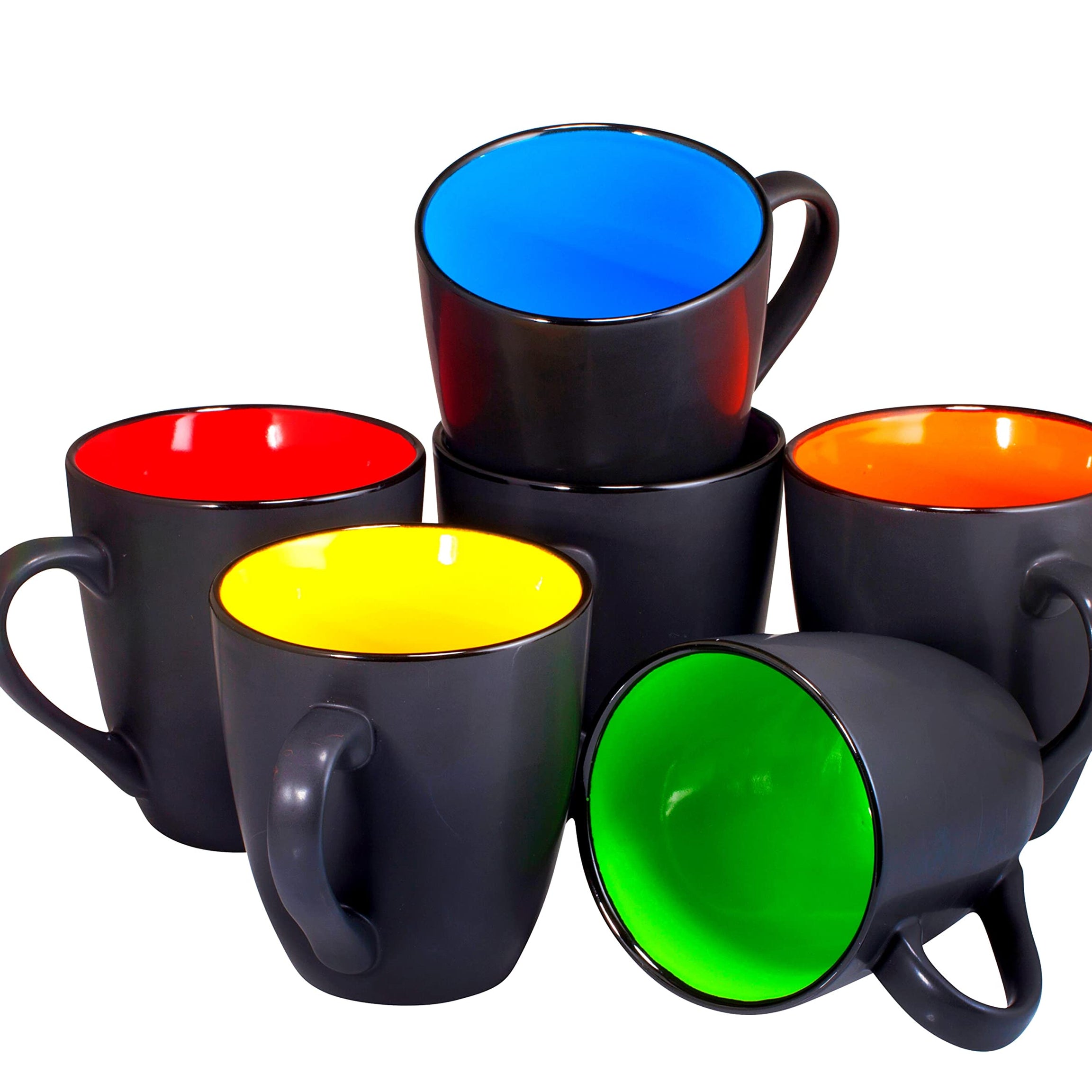 Coffee Mug Set Set of 6 Large-Sized 16 Ounce Ceramic Coffee Mugs Restaurant Coffee Mugs by Bruntmor, Matte Black