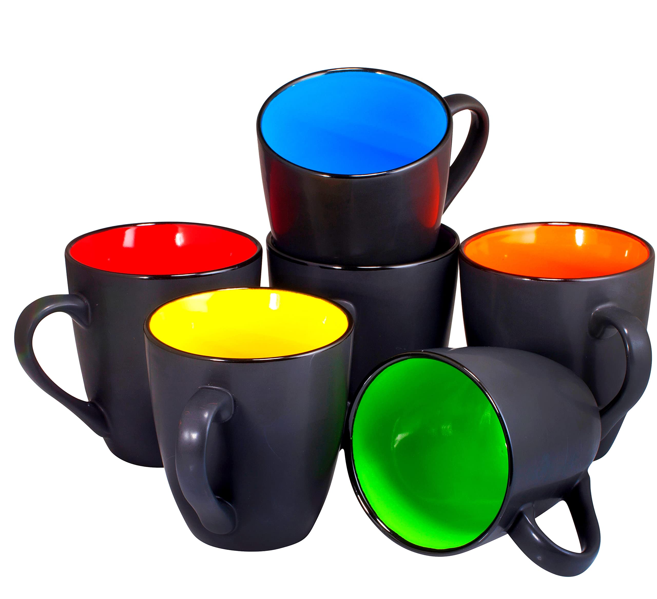 Coffee Mug Set Set of 6 Large-Sized 16 Ounce Ceramic Coffee Mugs Restaurant Coffee Mugs by Bruntmor, Matte Black