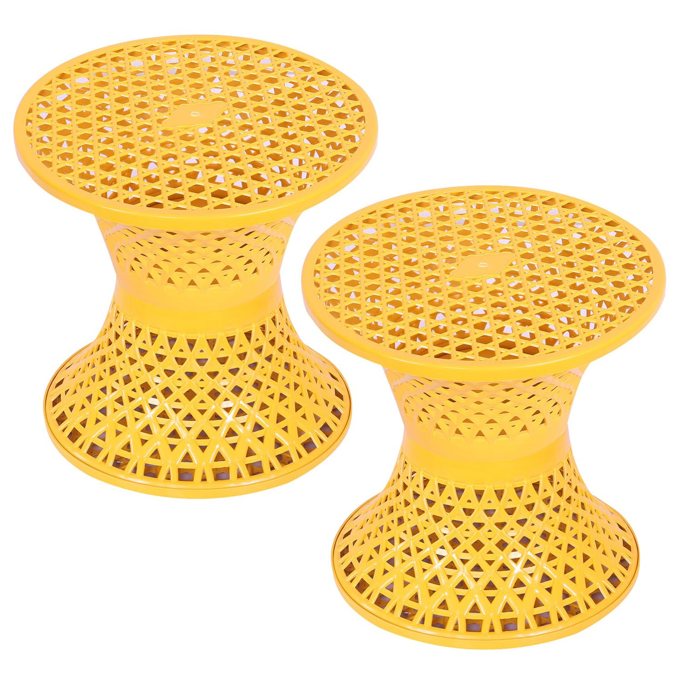 Heart Home Seating Stool | Plastic Mesh Damroo Stool | Both Sided Stool for Guestroom | Damroo Style Stool | Stool for Graden | Stool for Balcony | Pack of 2 | Yellow