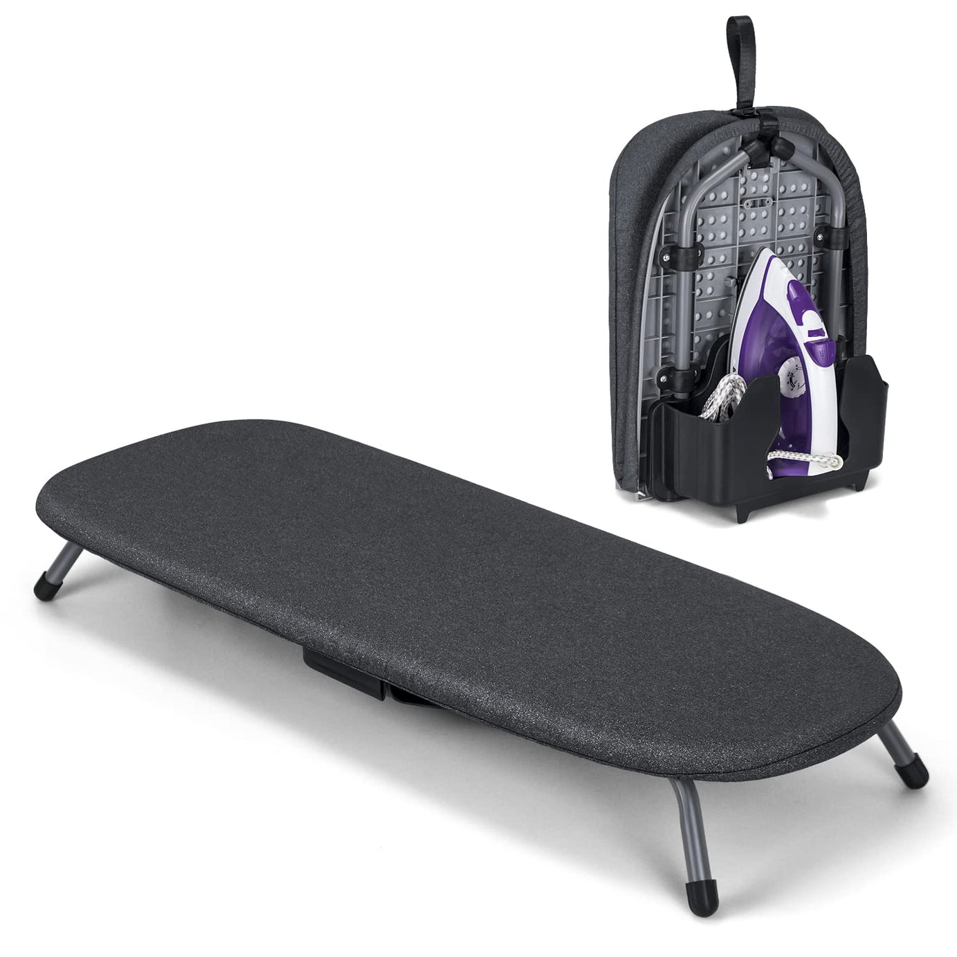 Duwee Foldable Ironing Board 12''x32'' with Iron Holder, Small Folding Iron Board, Portable and Easy to Store, Space Saving