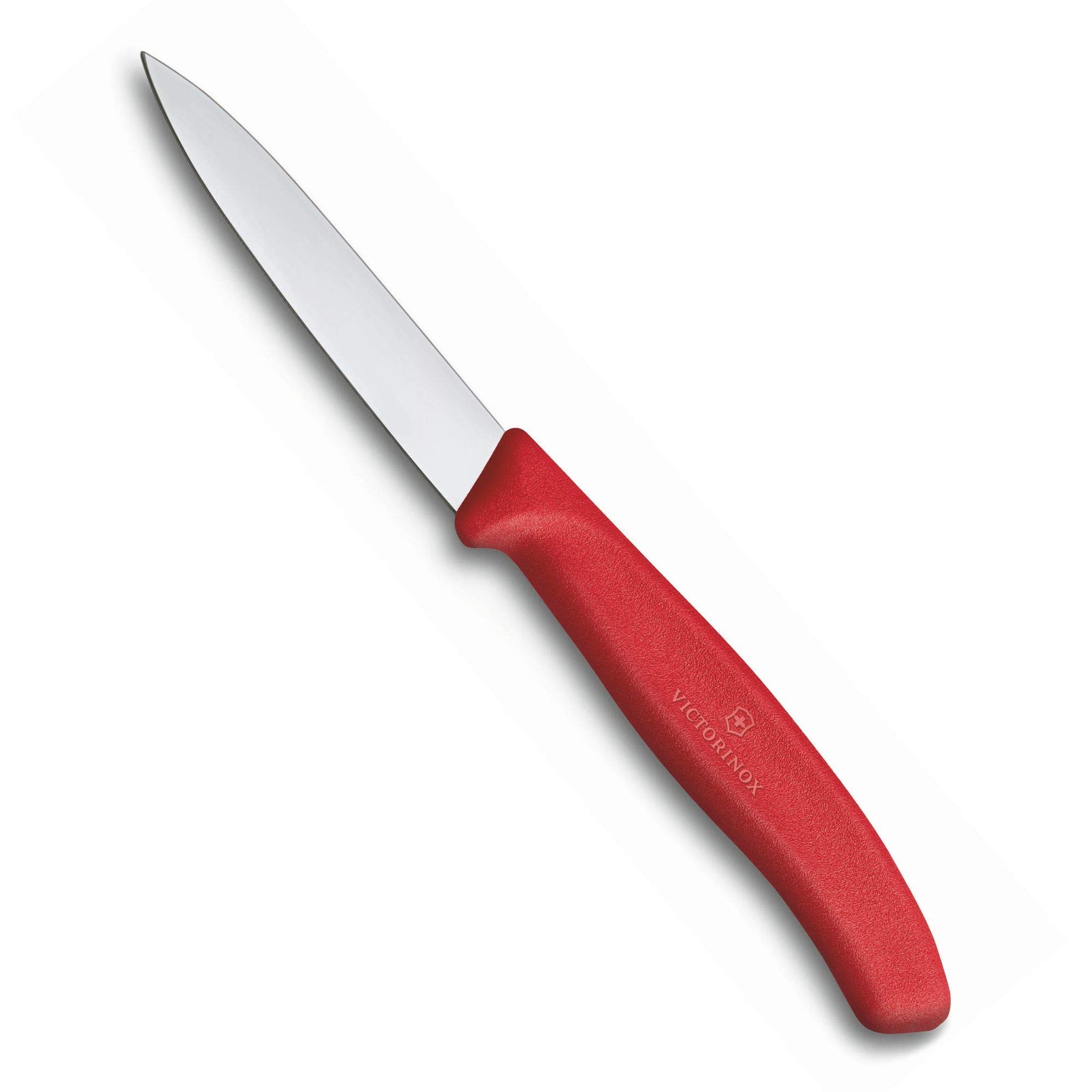 Victorinox Kitchen Knife, Stainless Steel Swiss Made Vegetable Cutting and Chopping Knife, Straight Edge, 8 cm, Red