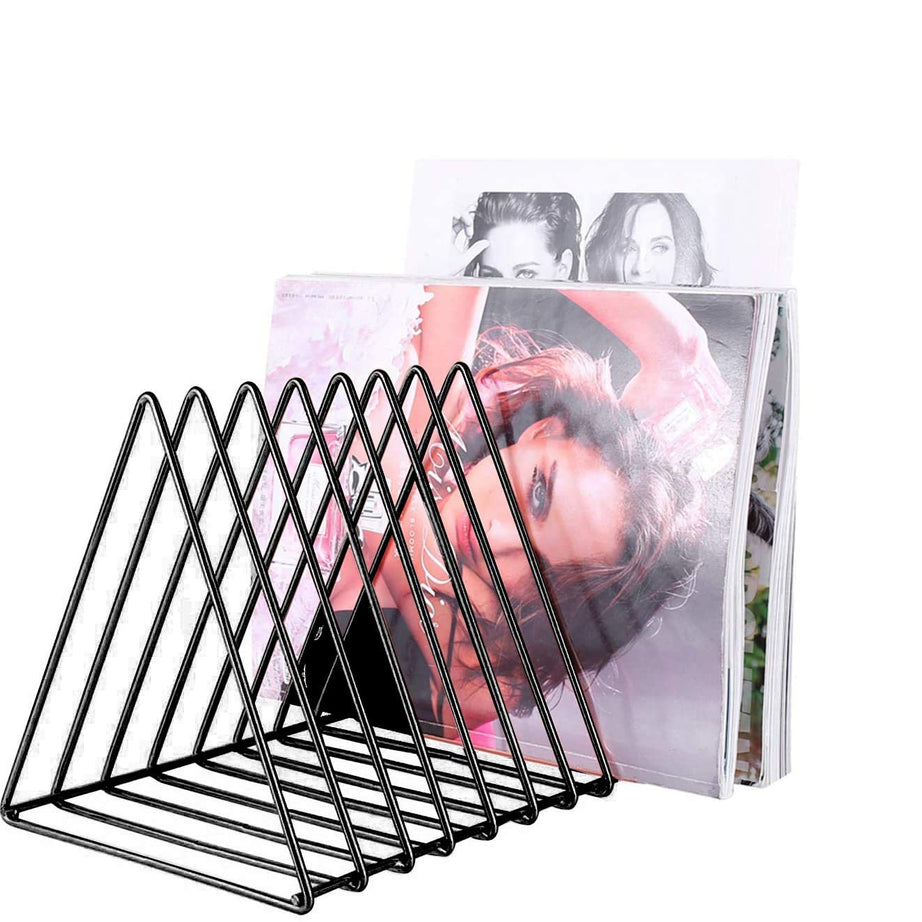 File Holder Magazine Holder Triangle Iron Newspaper Holder Magazine File Magazine Storage 10 Section for Office Home Decoration (Black)