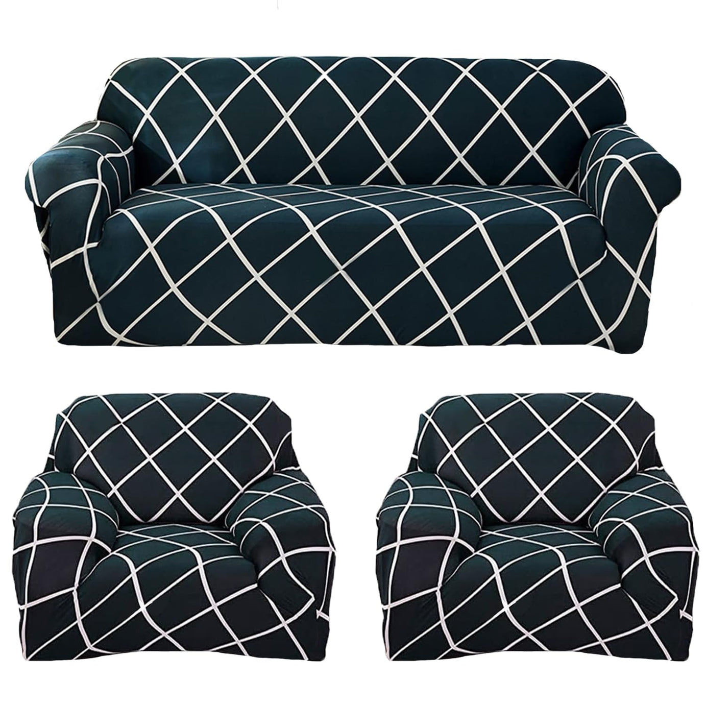 Gifts Island® Sofa Cover 3 Seater and 2 Seater Fully Covered Universal 5 Seater Sofa Cover Non-Slip Sticky Elastic Stretchable Sofa Set Slipcover Protector for (3+1+1 Seater), Peacock Grill