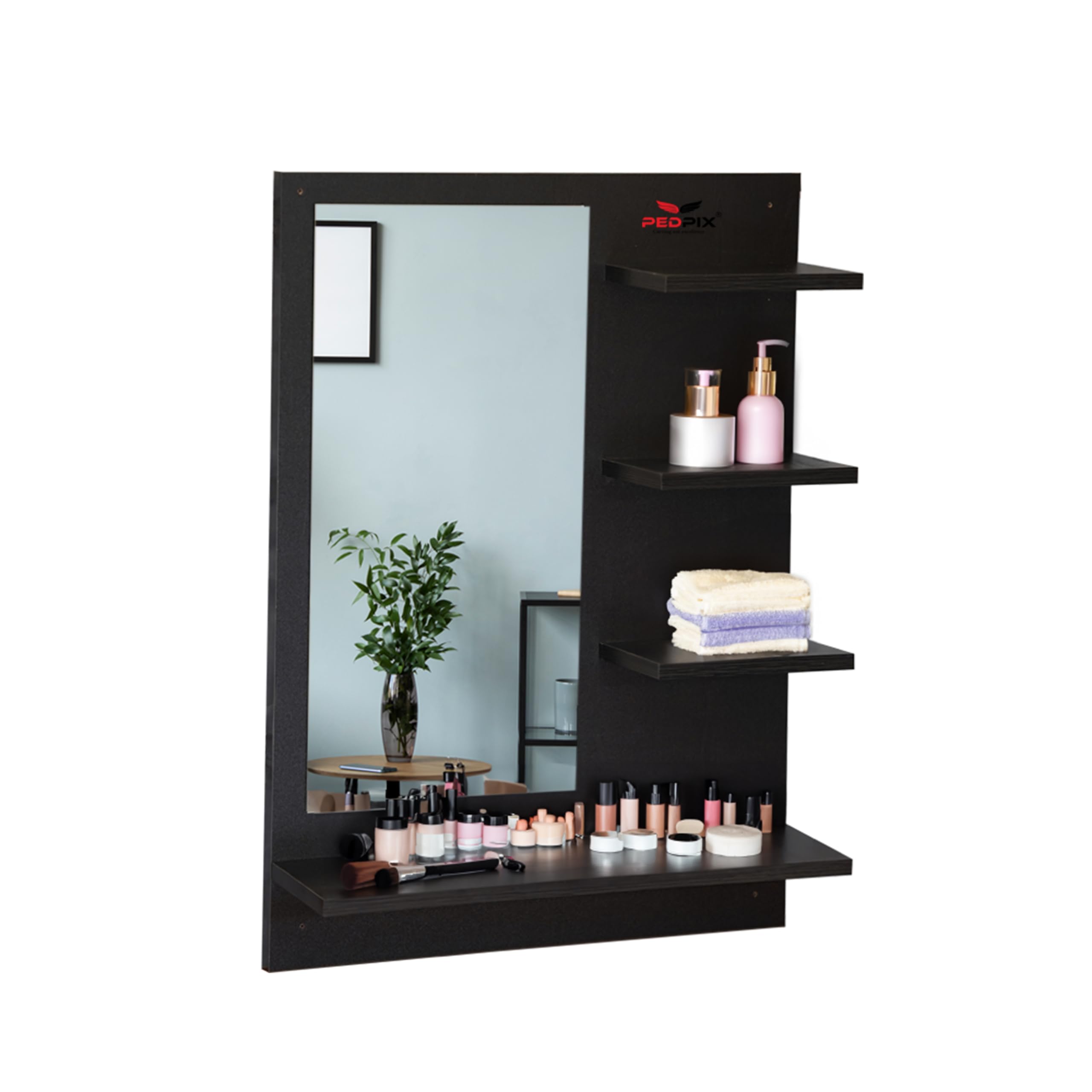 PEDPIX Wall Mirrors with Shelf: Decorative Wall Hanging Dressing Table for Bedroom and Living Room Wall Mounted Engineered Wood Dressing Table(Finish Color -, VENGE Black, DIY(Do-It-Yourself))