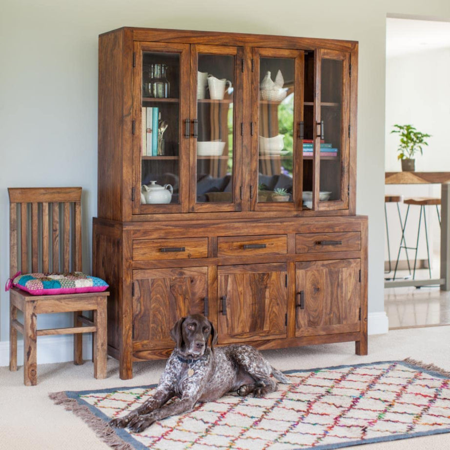 Angel Furniture Solid Sheesham Wood Mandai Crockery Cabinet Extra Large (Honey Finish) Hutch Cabinet Dining Room Storage Cabinet