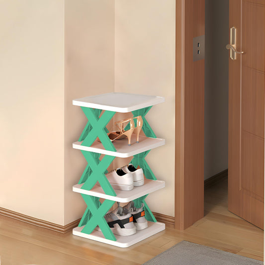 KIMANA Multi-Layer Easy To Assemble, Foldable Plastic Shoe Rack Holder Tower For Shoes And Storage Shelf At Entryway, Home, Office, Bedroom- Green 4 Layer