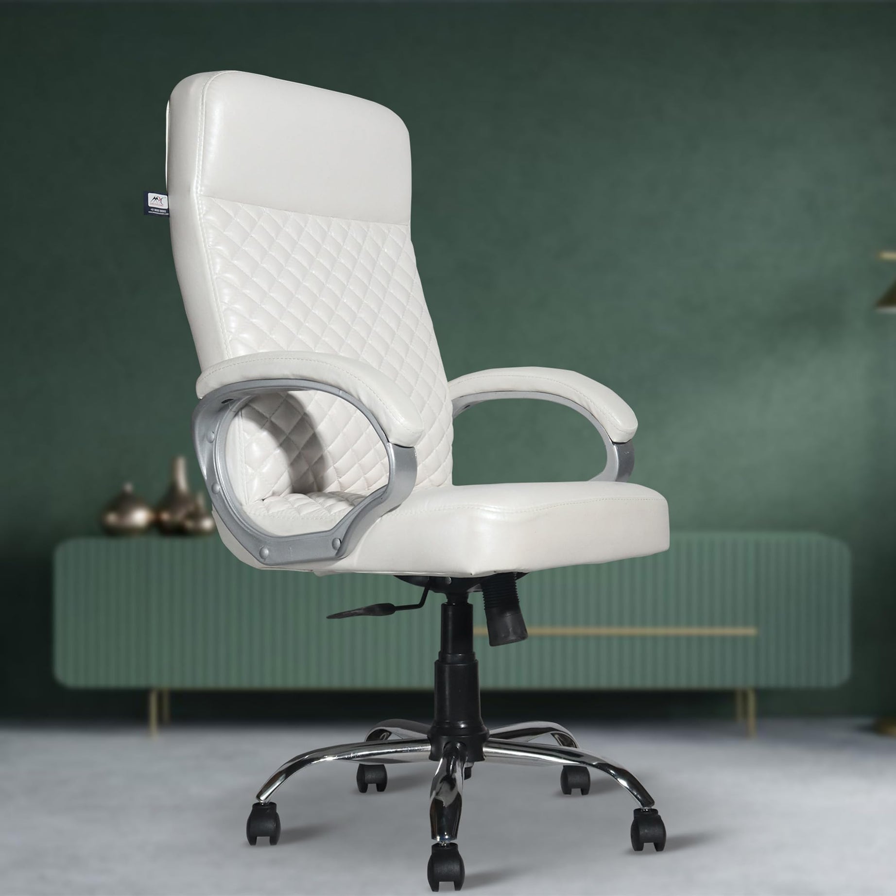 MRC EXECUTIVE CHAIRS ALWAYS INSPIRING MORE Diamond High Back Leatherette Swivel Office Revolving Chair With Strong Chrome Stand And Heavy Tilting Mechanism (White)