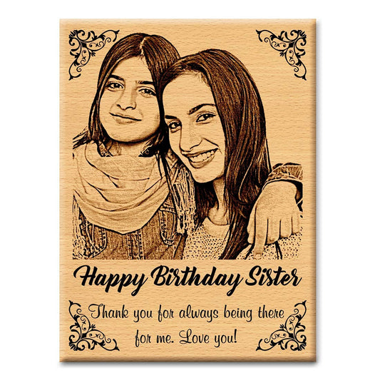 GFTBX Personalized Engraved Wooden Photo Frame For Sister (5x4 Inches, Wood), Tabletop Rectangular