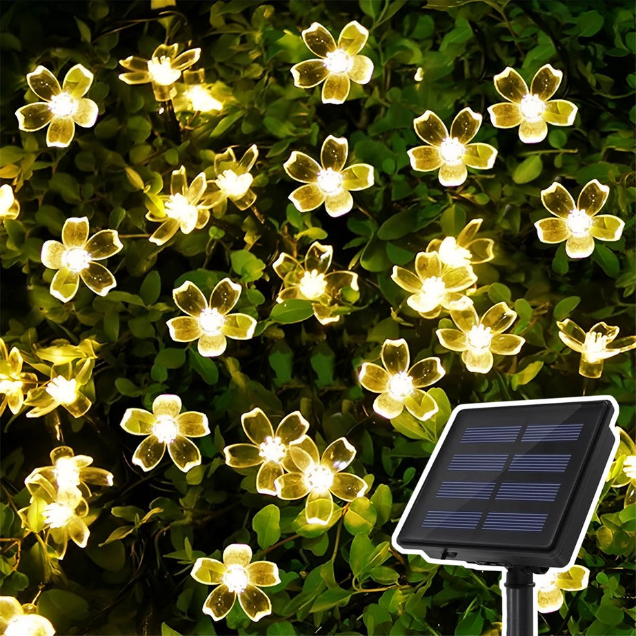 Epyz Solar Sakura Flower String Lights, 19.5ft 30 LED Blossom Flower String Light Solar Power for Outdoor Garden,Lawn,Patio,Christmas Tree,Party Decorations [ Warm yellow Light, Pack of 1 ]