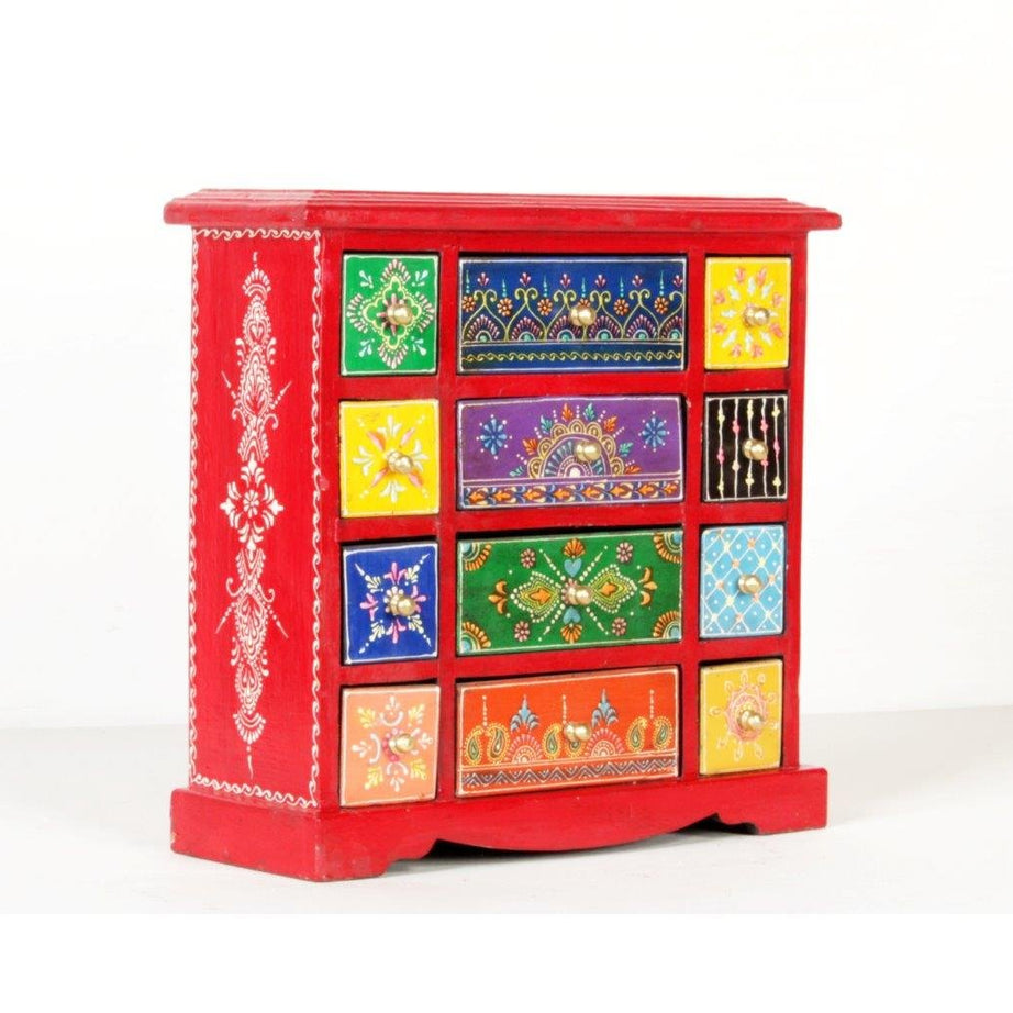 Home and Bazaar Traditional Handpainted 8+4 Drawer Chest. 10.75x4.5x11.25 Inch