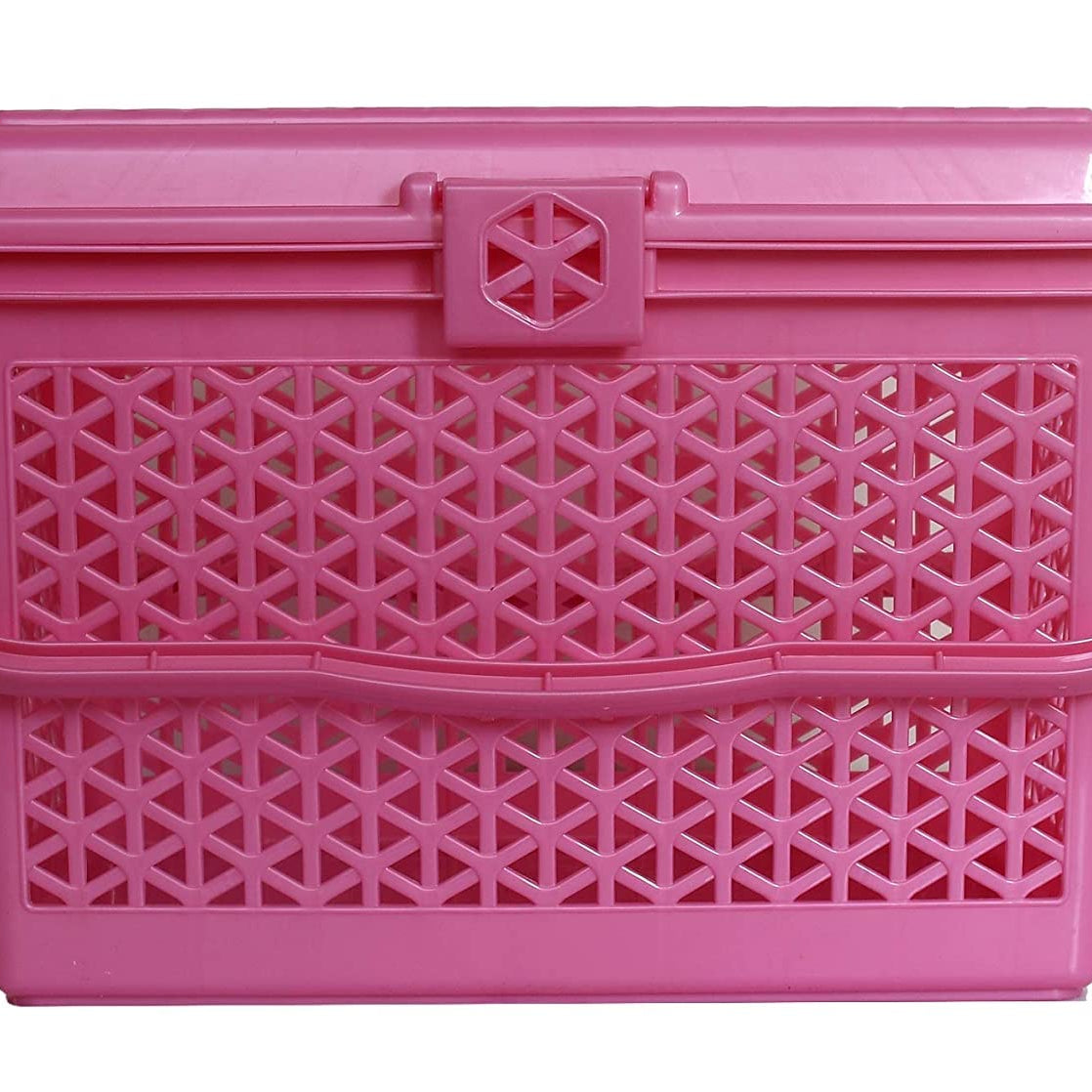 Kuber Industries Plastic Trendy Shopping Storage Basket with Handles - Small Bin (Pink)-KUBMART11092