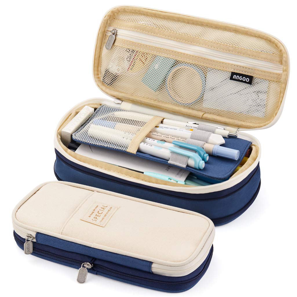 EASTHILL Canvas Big Capacity Pencil Pen Case Office College School Large Storage High Capacity Bag Pouch Holder Box Organizer (Blue)