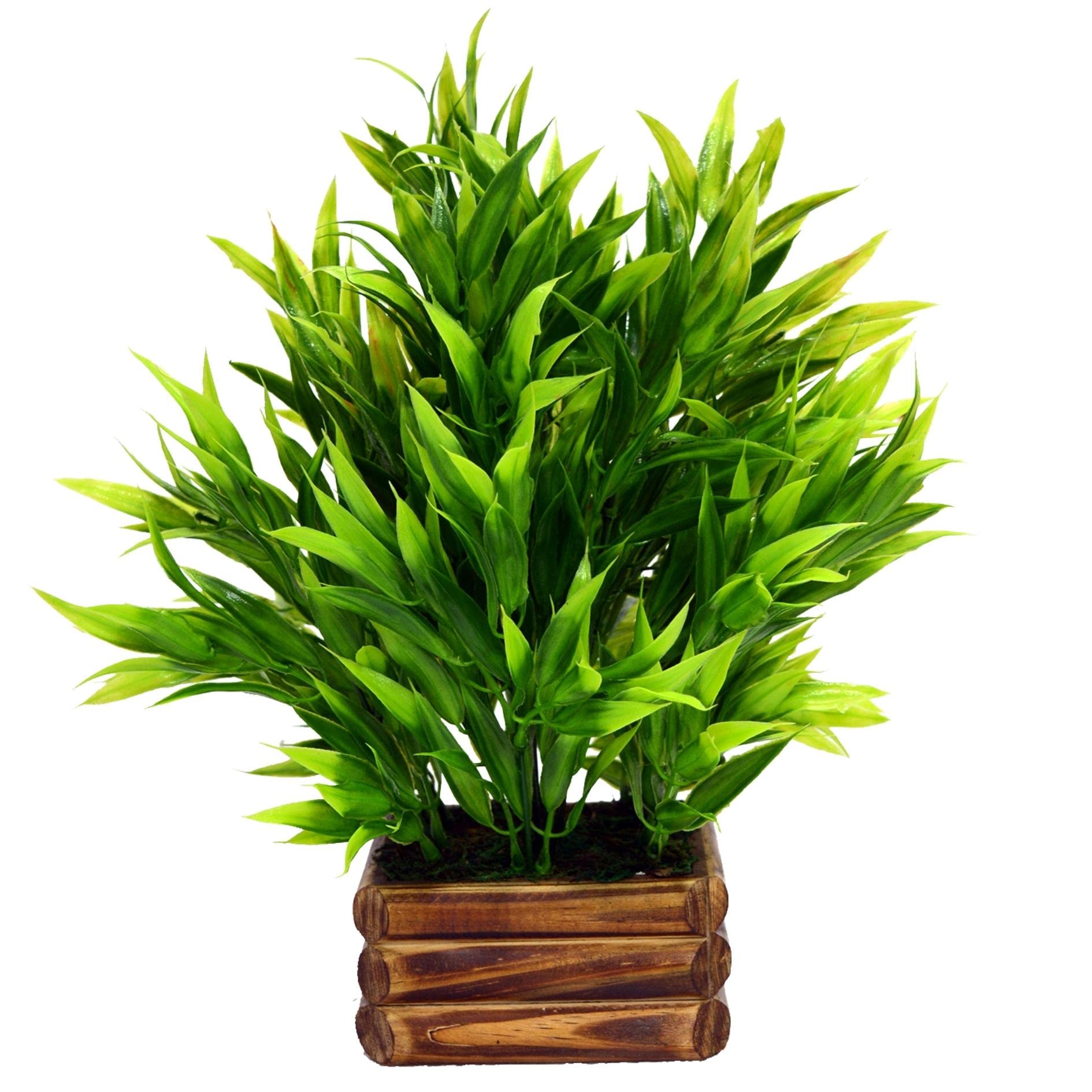 fancymart Artificial Bamboo Leaves in Wood Potted Plant Perfect for Home Décor & Office Space