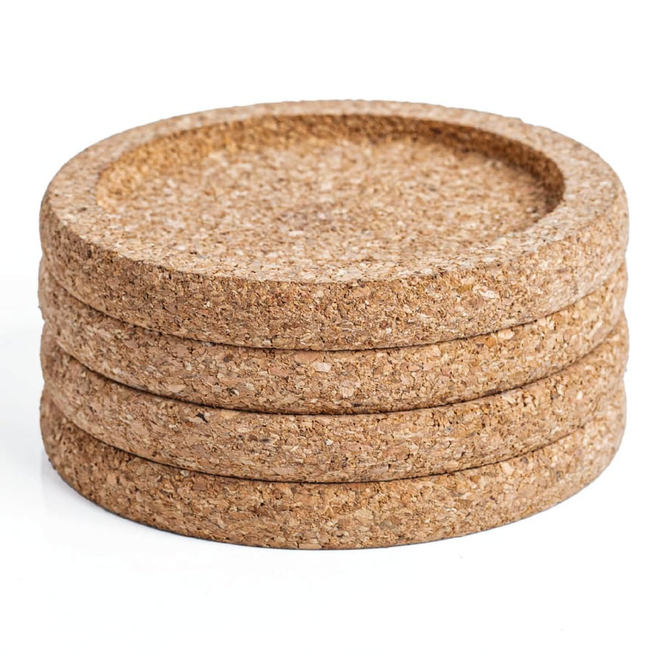 Country Bean Cork Coasters, Set of 4 (100% Natural Cork, 10 cm Diameter, Round)