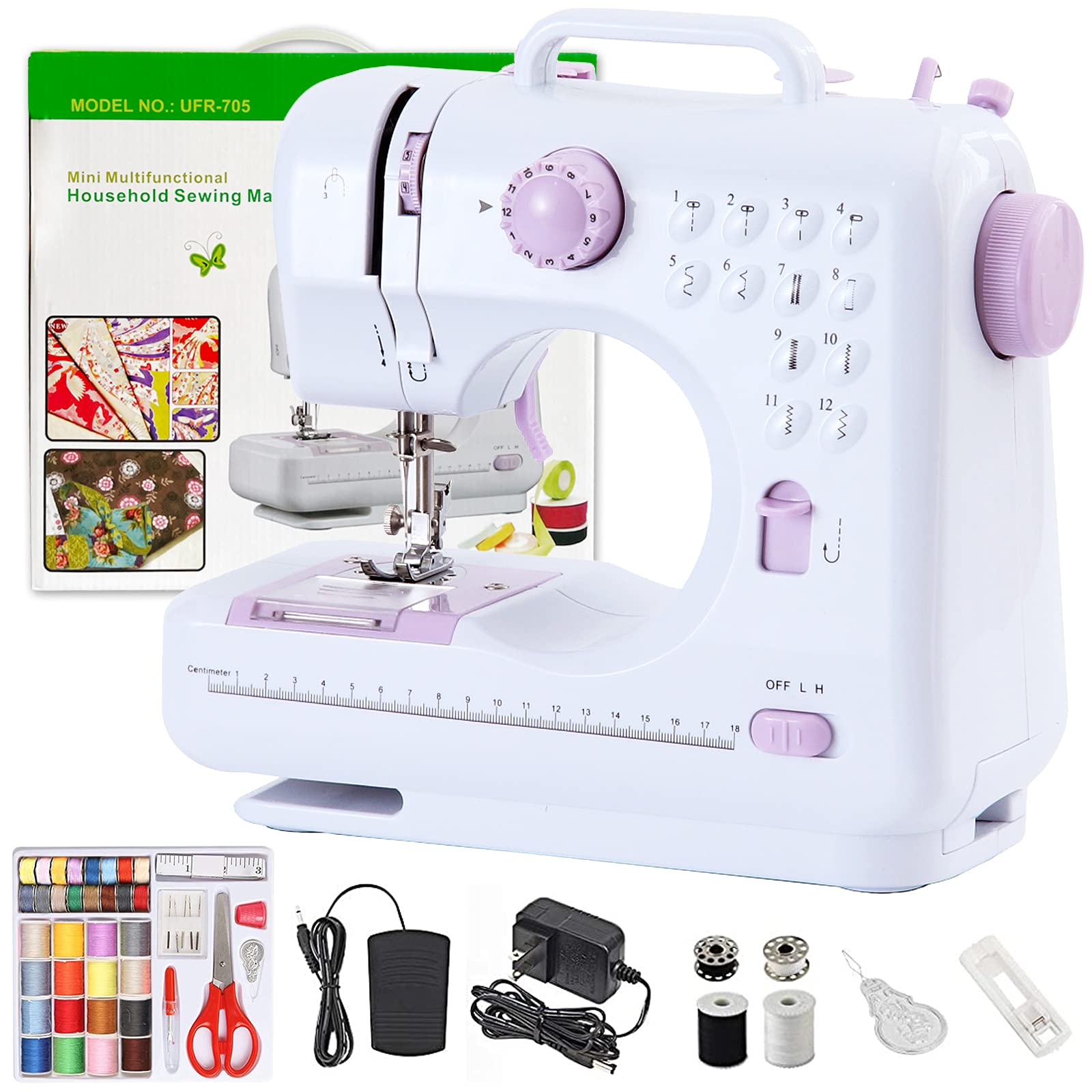 Goyappin Portable Sewing Machine Mini Household Sewing Machine for Beginners Multifunctional Electric Crafting Machine 12 Built-in Stitches with Multi-use Accessory Set for Home Sewing, Beginners, Kids