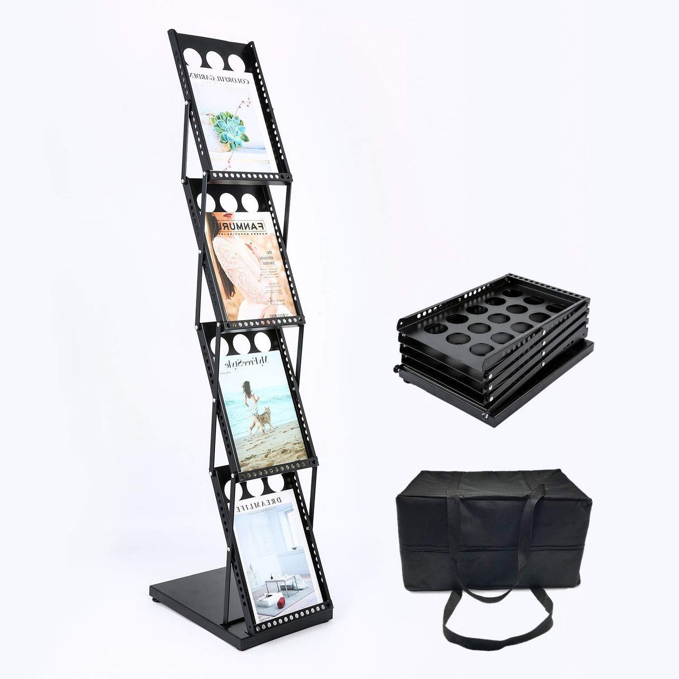 Elegante Premium Cast Iron Catalogue Folding Magazine, Brochure Holder Rack for Storefront (Black)