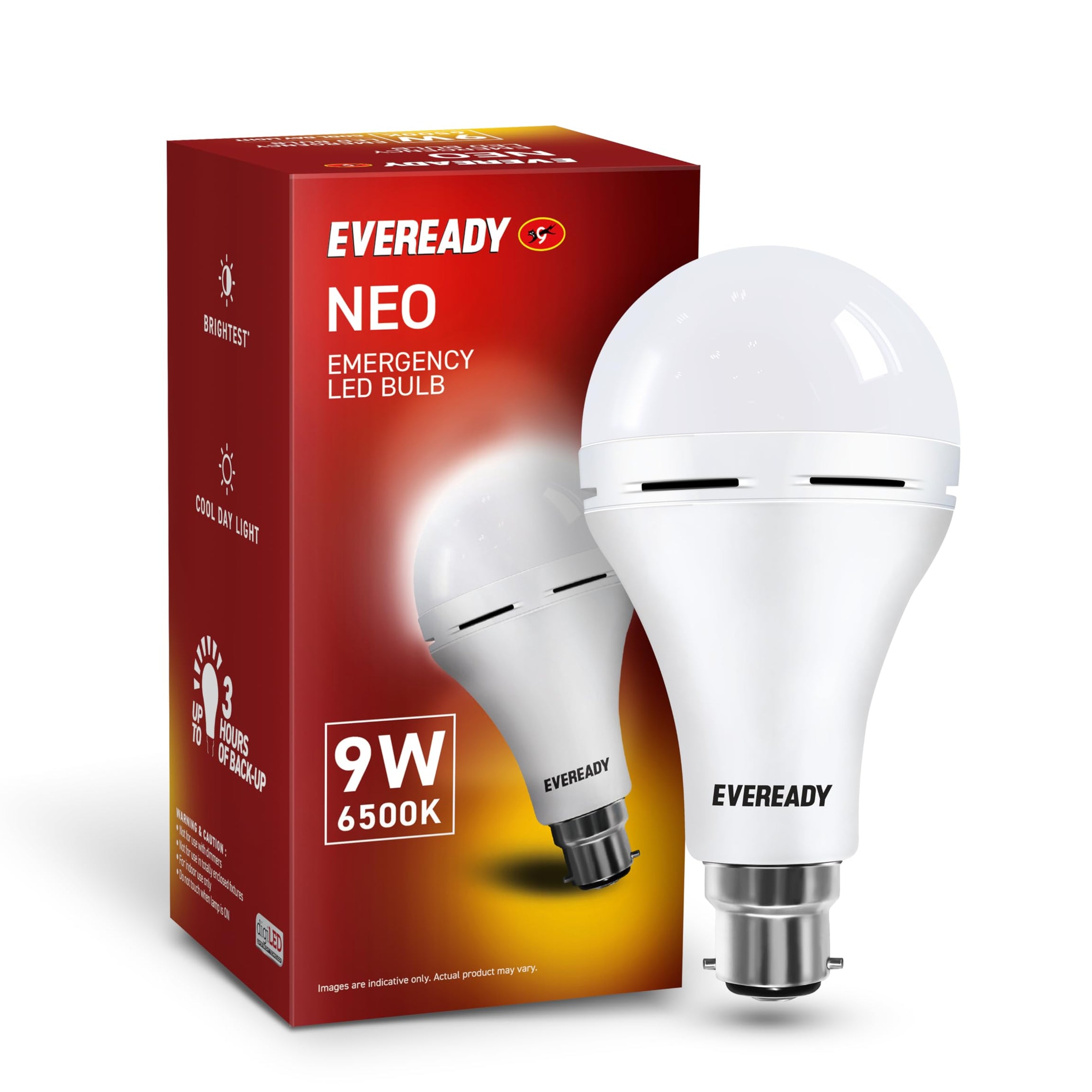 Eveready 9W B22D Emergency Inverter LED Bulb| Cool Day Light (6500K) | Energy Efficient| IBMS Technology | 4 Hour Battery Backup | Li-on Battery Inside