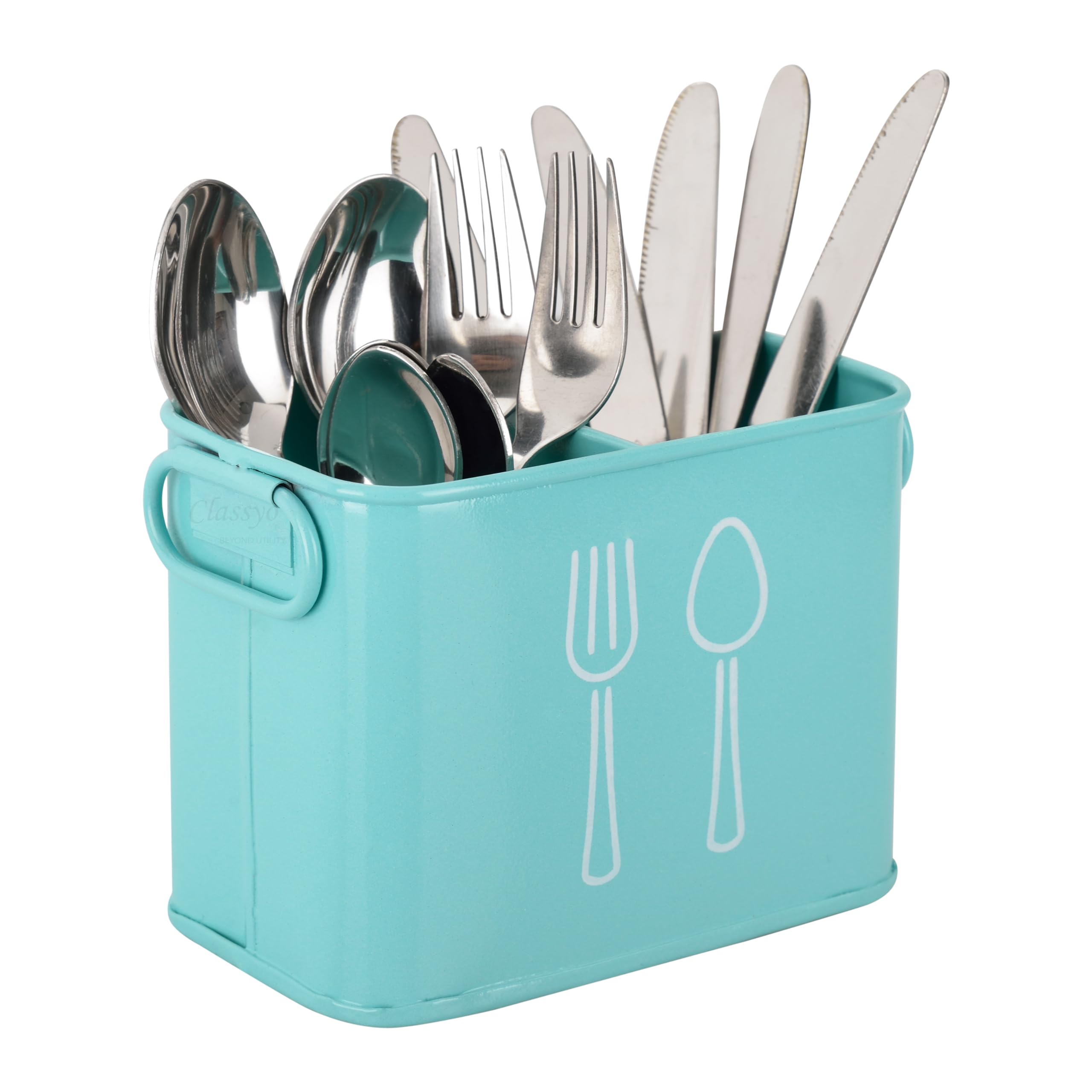 Classyo Cutlery Holder & Spoon Stand For Kitchen & Dining Table- Spoon Holder For Kitchen Shelves-Cutlery Holder For Kitchen, Metal, Tabletop, Aqua