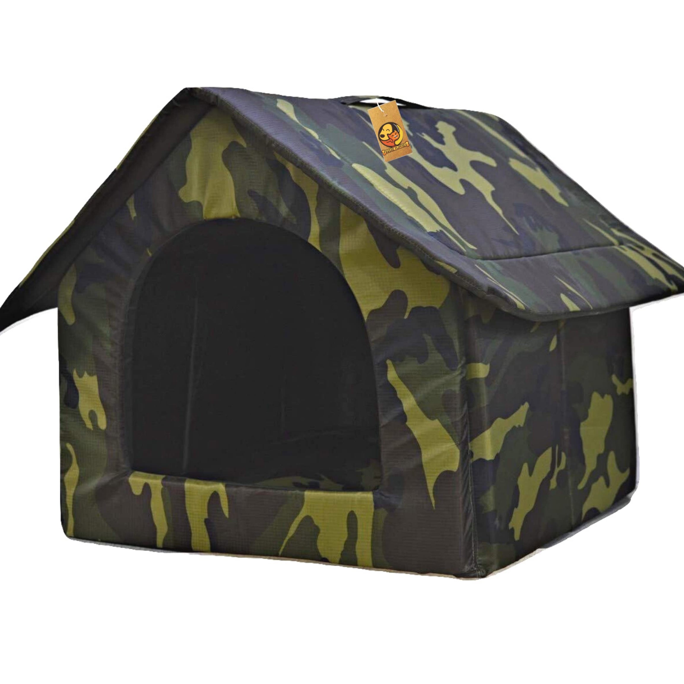 Foodie Puppies Soft & Light Weight Designer Luxurious Foldable Hut Army Print Large Pet Tent/Kennel/House/Hut for Cats/Kitten/Puppies & Dogs (Hut, 21 * 23 * 21 inch), (Large)