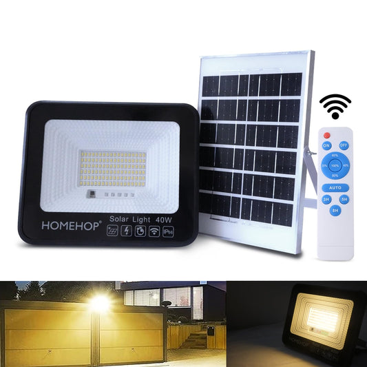 Homehop Solar Light Outdoor 40 Watt Waterproof 108 LED Focus Flood Lamp for Home, Garden, Wall, Balcony, and Patio Automatic with Remote.(ABS Warm Light)