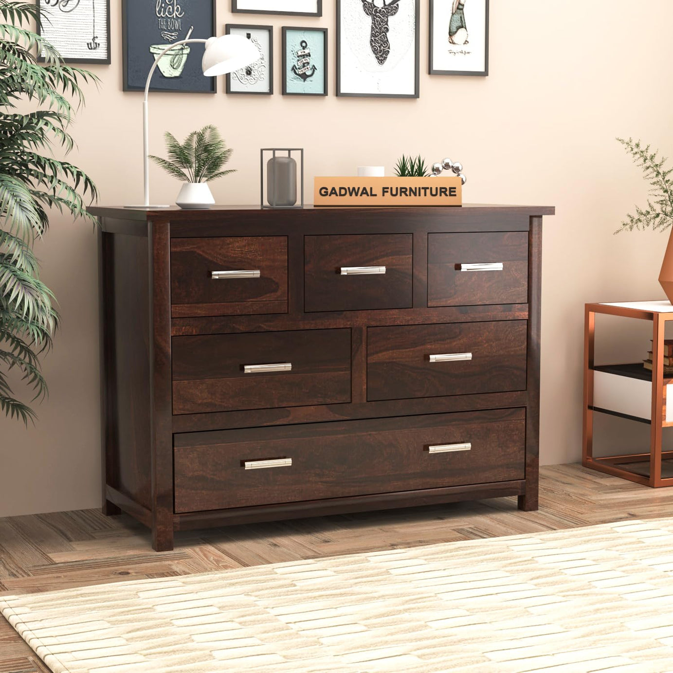 GateWay Furniture 5-Drawer Sheesham Wood Chest of Drawers for Stylish Living Room Storage (Tyler, Walnut Finish)