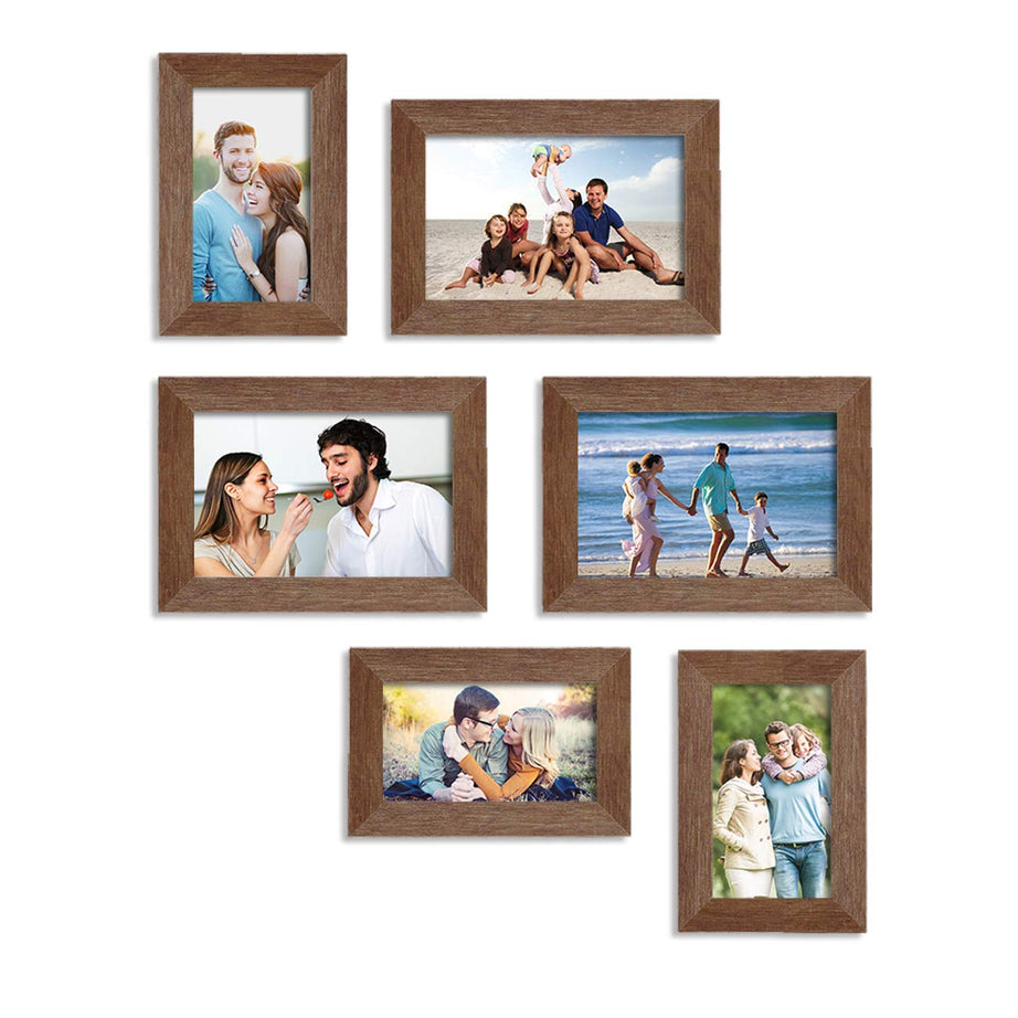 Art Street Classy Memory Wall Photo Frames - Set of 6 Photo Frames (3 Units of 4X6, 3 Units of 5X7) (Brown)