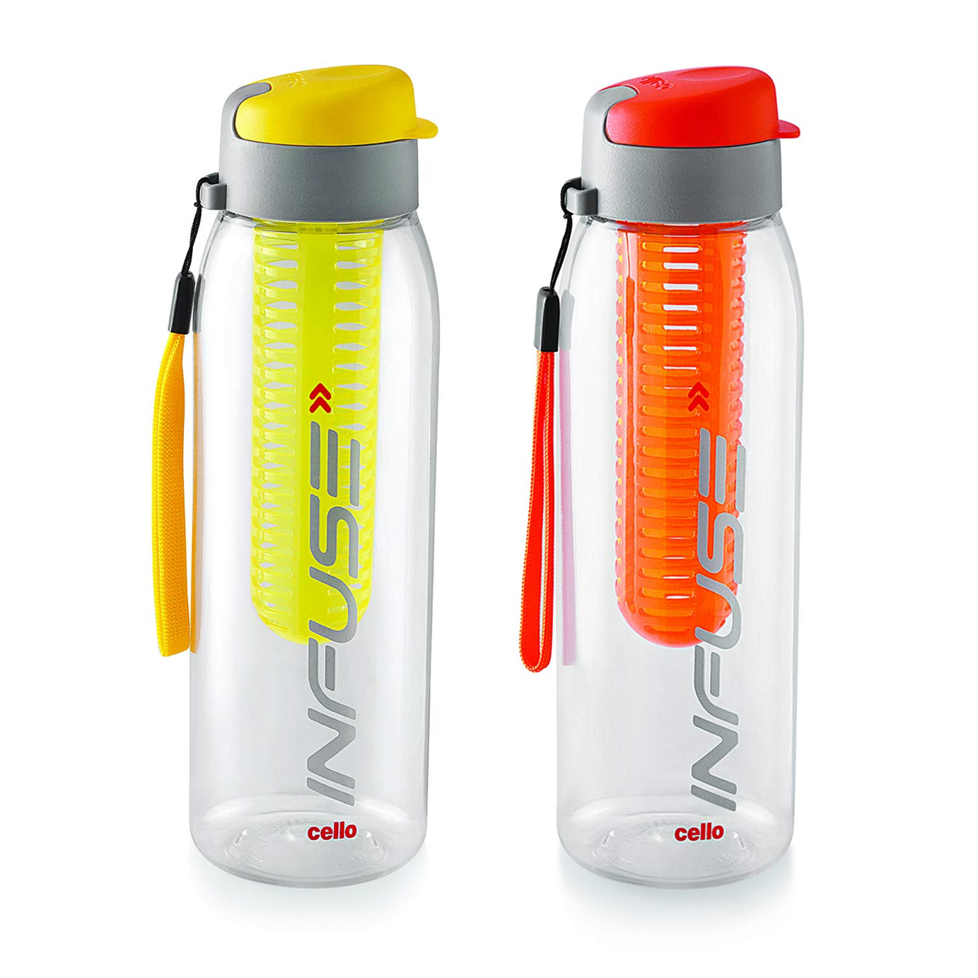 CELLO Infuse Plastic Water Bottle, 800 ml, Yellow/Orange, Set of 2 | Detox Bottle with Infuser Chamber | Leakproof Plastic Bottle with Wide Mouth Opening | Ideal for Gym, Office, Travel