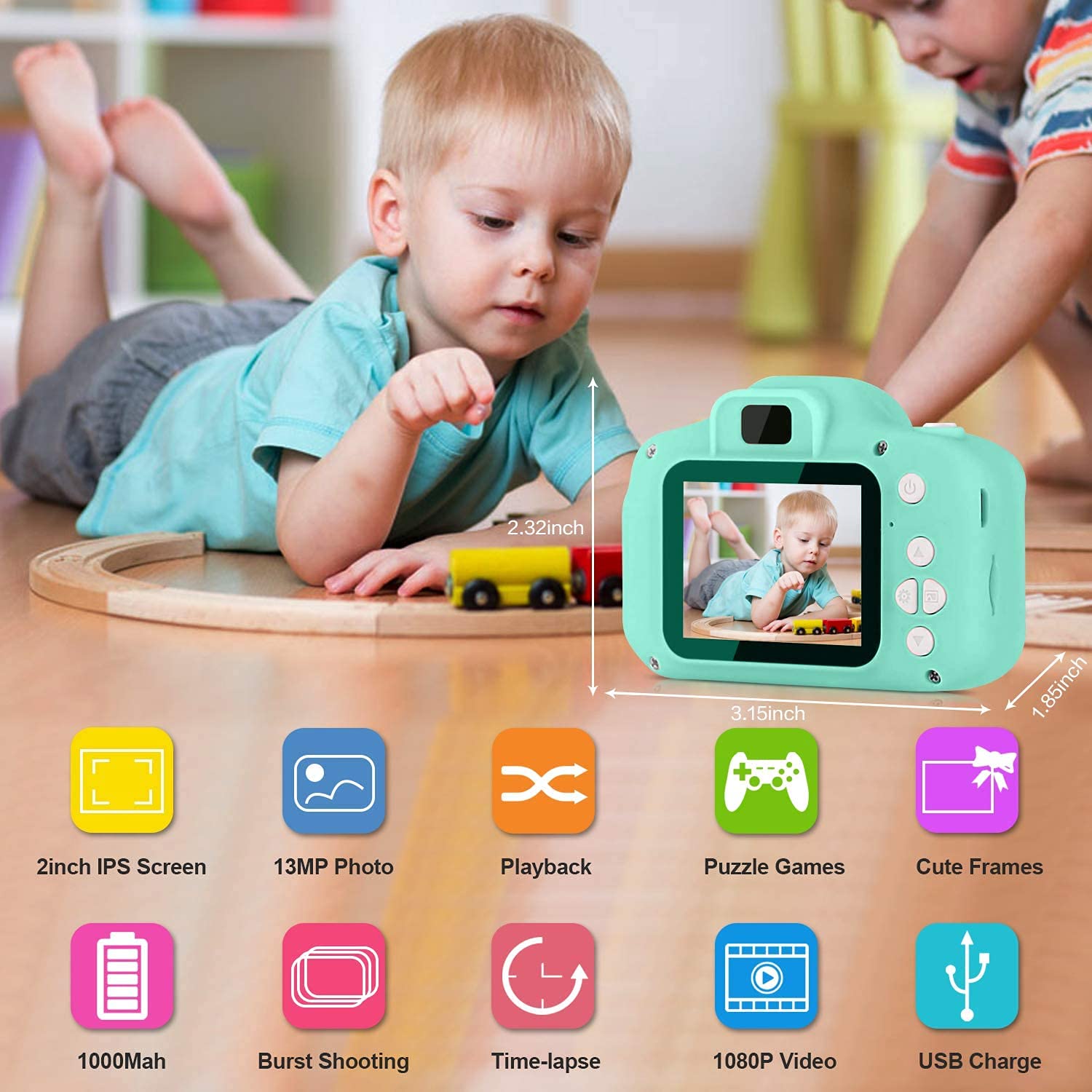 CADDLE & TOES Kids Camera for Girls Boys, Kids Selfie Camera Toy 13MP 1080P HD Digital Video Camera for Toddler, Christmas Birthday Gifts for 3-10 Years Old Children (Multicolor)