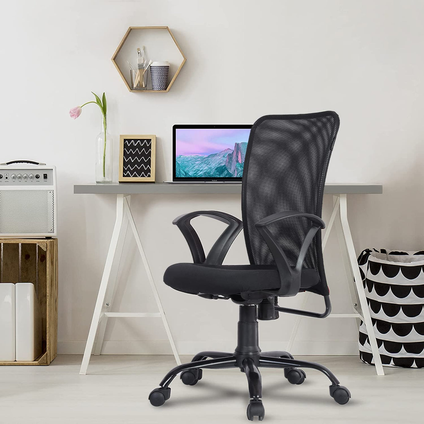 Green Soul Seoul Office Chair, Mid Back Mesh Ergonomic Home Office Desk Chair with Comfortable & Spacious Seat, Rocking-tilt Mechanism & Heavy Duty Metal Base (Smart Black)