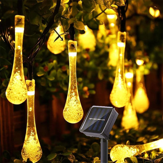 XERGY 30 LED Solar Lights Outdoor Garden Water Drop, Waterproof Solar Powered Outdoor Lights,8 Modes Twinkling Solar Fairy Lights Decoration, Warm White