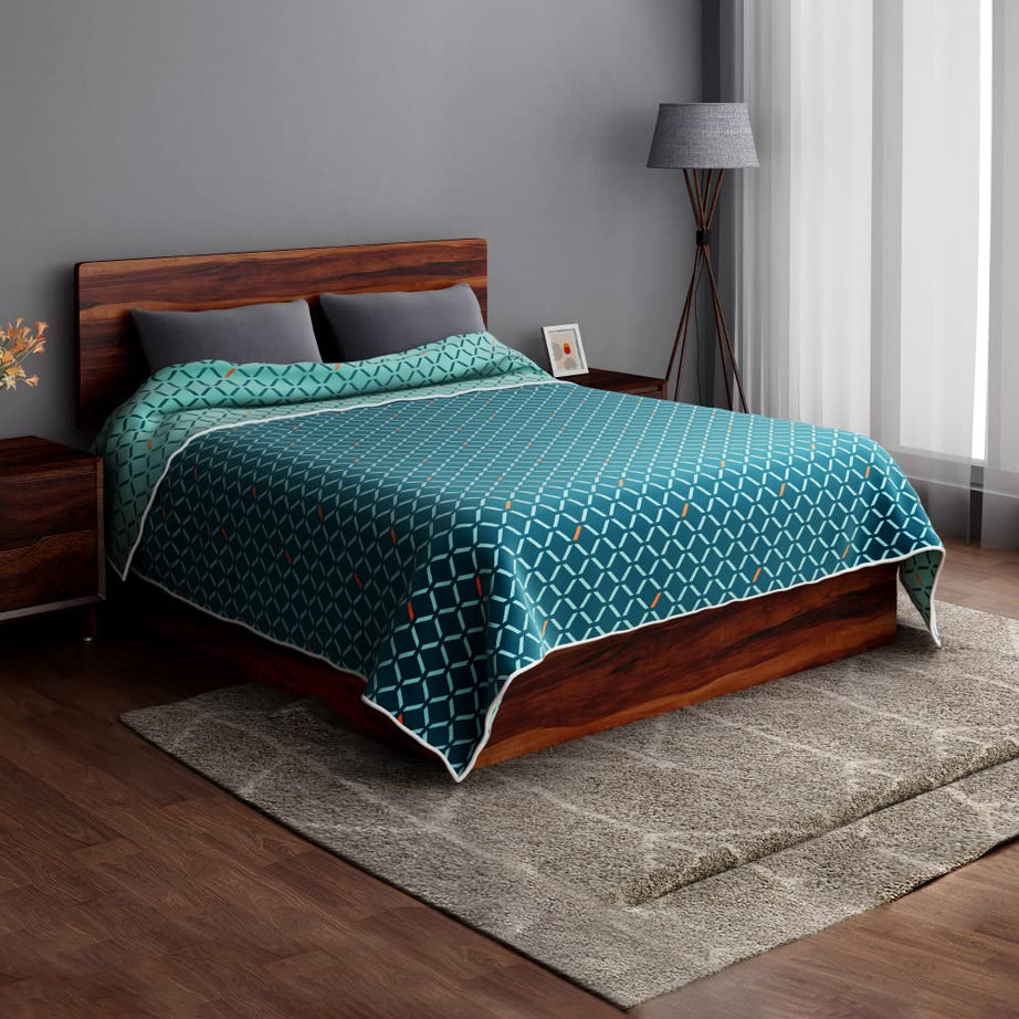 Sleepyhead Honeycomb - 120 GSM Reversible Cotton Dohar | AC blanket (Double, 84" X 88", Teal & Blue)