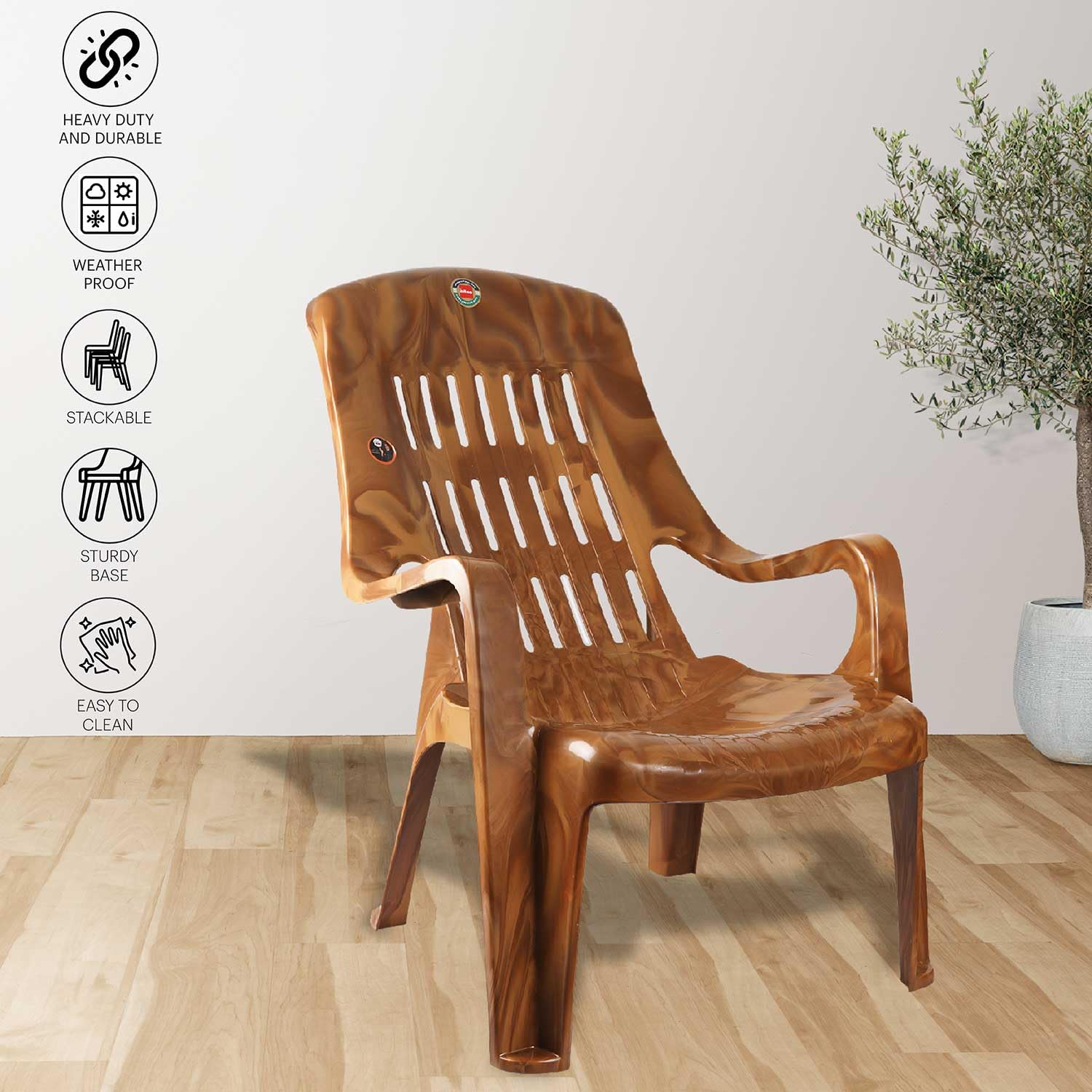 CELLO Comfort Plastic Relaxed Armchair, 1pc(Sandalwood Brown)