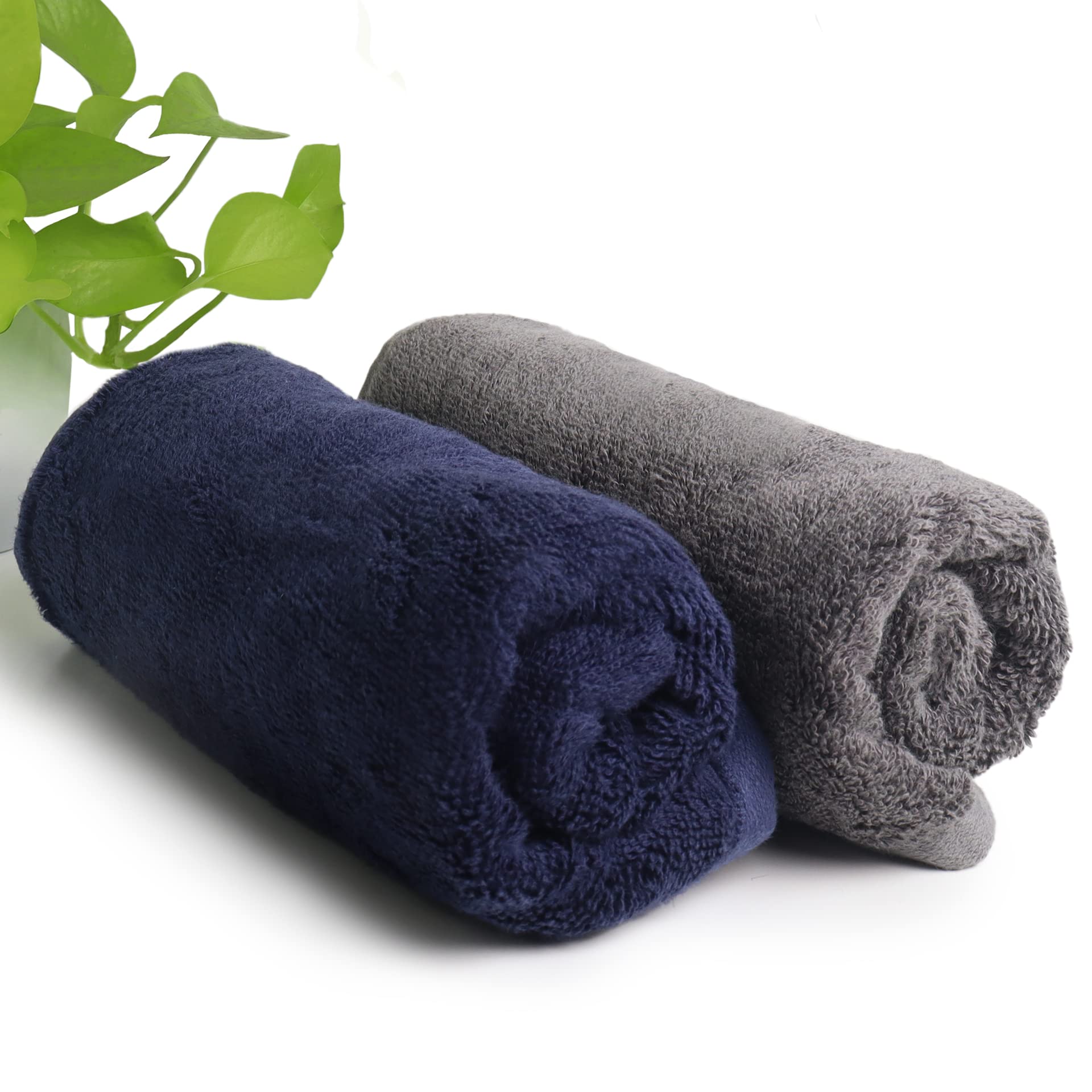 HEELIUM Bamboo Hand Towel | Ultra Absorbent & Anti-bacterial | 3X Softer than Cotton Towels | 65 X 40 cm - 600 GSM | Pack of 2 - Blue, Grey