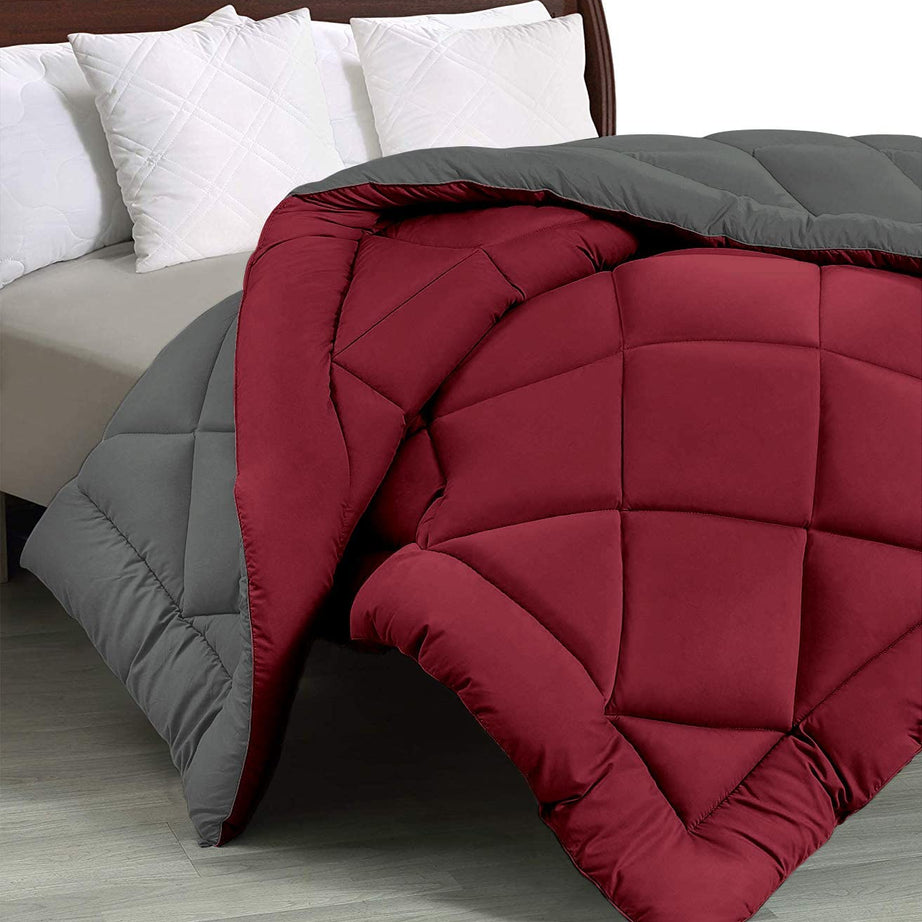 Cloth Fusion Reversible AC Comforter Double Bed King Size Quilt Blanket for Winter (200 GSM, Grey & Maroon, Microfiber)